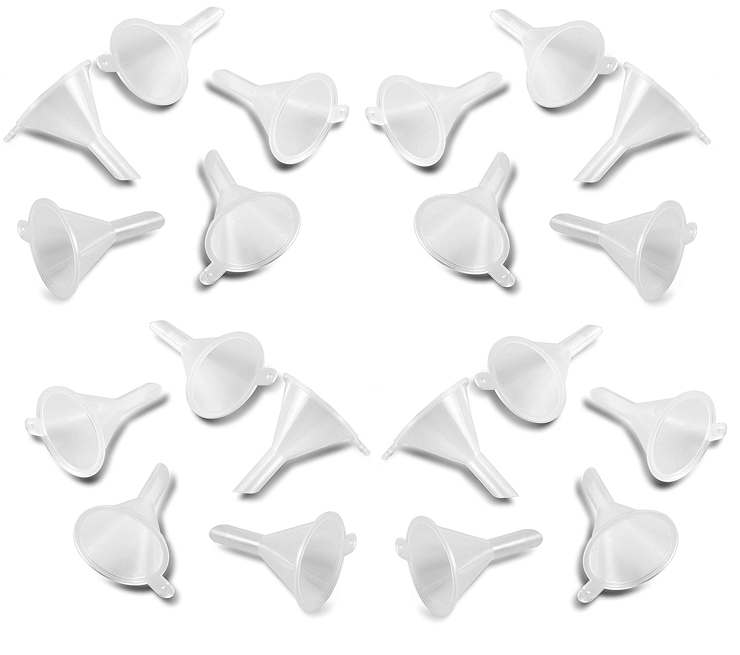 20-Pack Mini Plastic Funnels for Lab Bottles, Sand Art, Perfume, Spice & Powder - Food Grade Small Funnels for Essential Oils, Kitchen Use & DIY Crafts