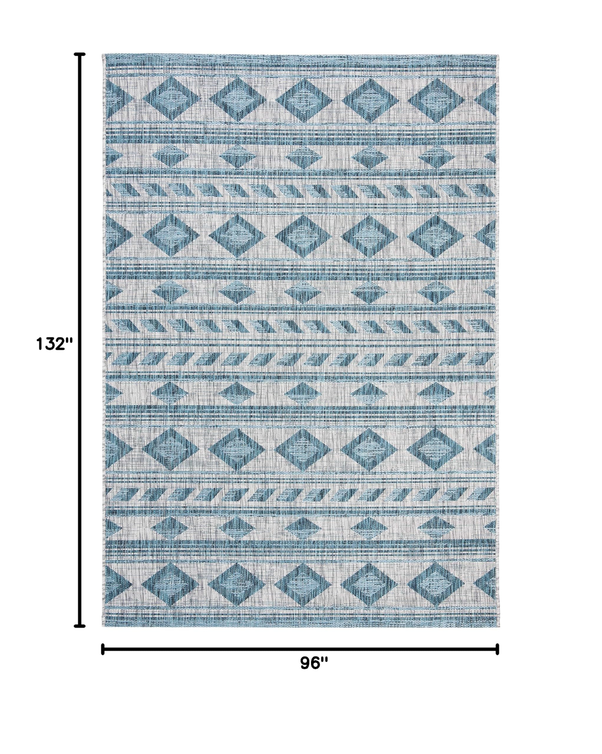 SAFAVIEH Courtyard Collection 8' x 11' Grey/Teal Indoor Outdoor Waterproof Area Rug - Easy Clean, Stain Resistant for Patio, Backyard, Mudroom & High Traffic Areas