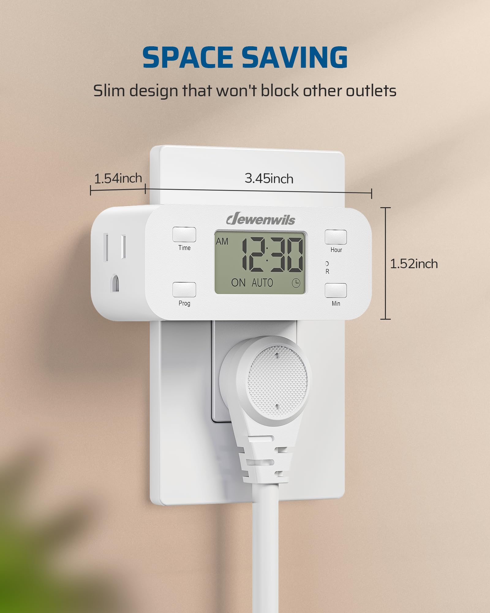 DEWENWILS 24 Hour Programmable Digital Timer Outlet - 2 Pack Electrical Outlet Timers with 1 Grounded Outlet (125V/15A/1000W, 3 Prong, 1/2 HP) - Perfect for Indoor Lamps, Fans, Aquariums & Home Automation