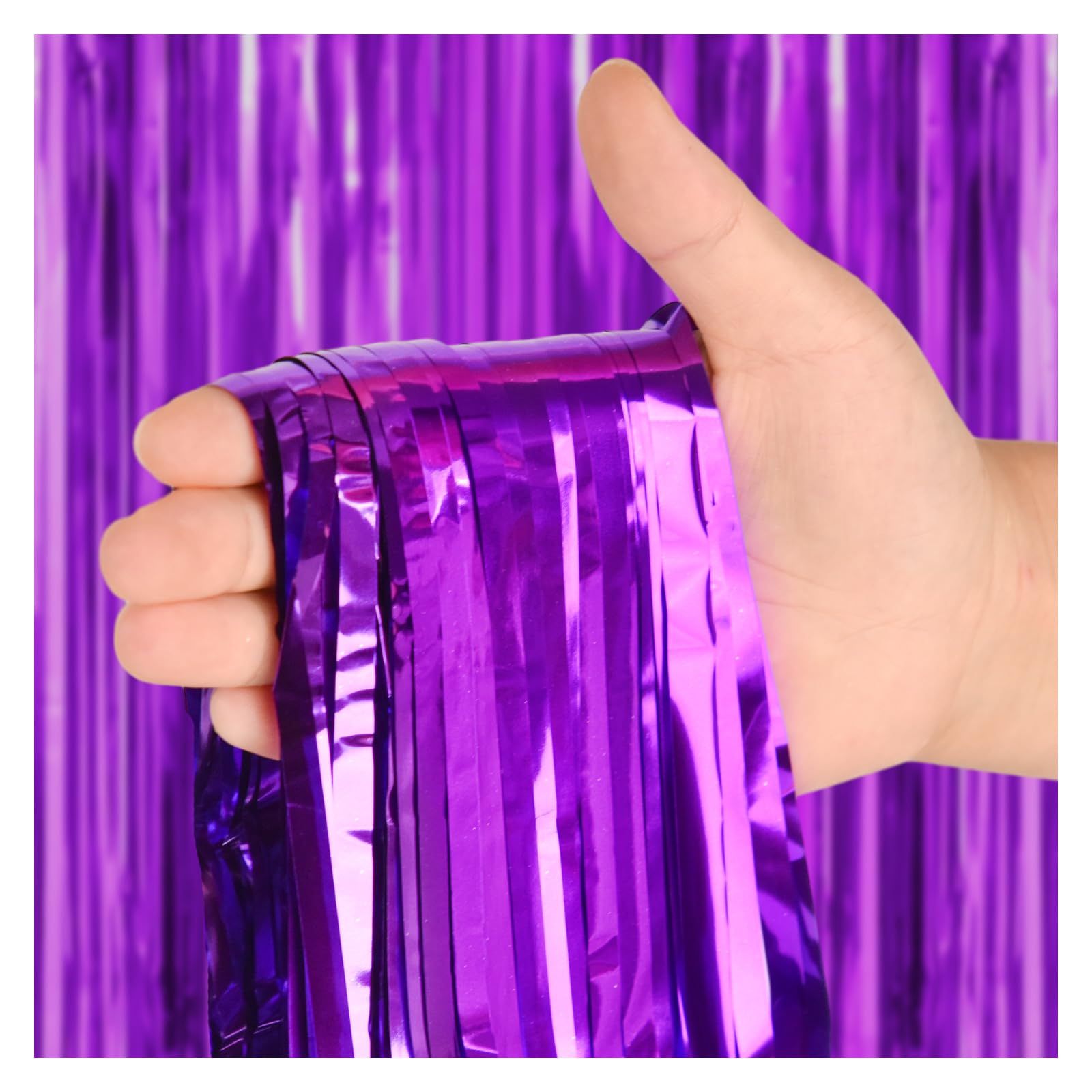 2 Pack 3.2ft x 8.2ft Purple Foil Fringe Curtains - Party Photo Backdrop, Birthday Graduation Decorations, New Year Wedding Streamers for Wall Decor & Event Photography Background