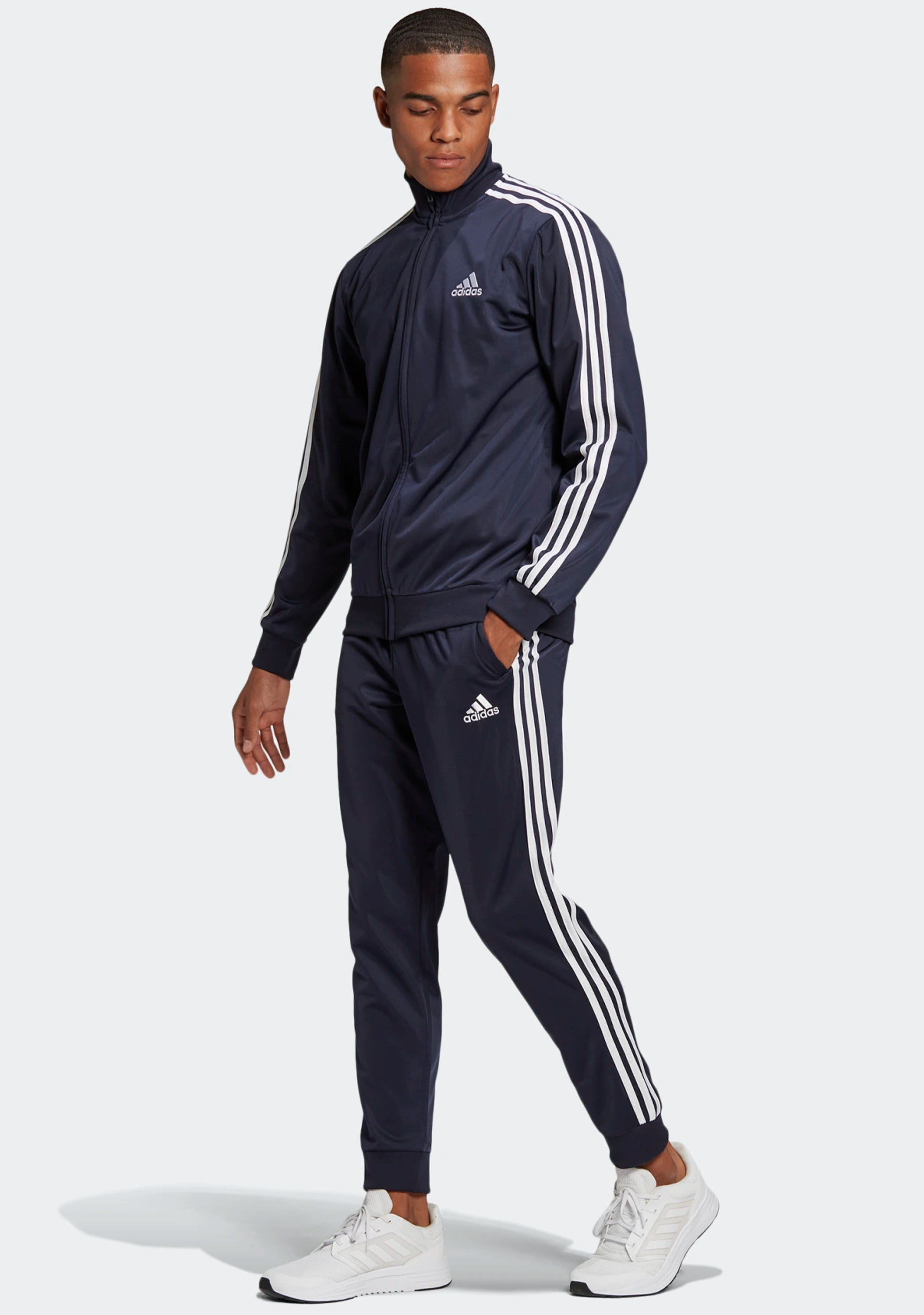 Adidas Men's Primegreen Essentials 3-Stripes Track Jacket - Navy Blue Athletic Top for Running, Gym & Casual Wear