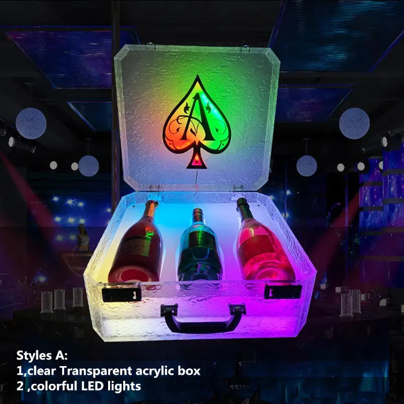 3 Bottle LED Ace of Spade Champagne Suitcase - VIP Wine Presenter Box with Glow Lights, Luxury Display Case for Nightclub, Party, Wedding & Special Events - Perfect for Celebrations, Gifts & VIP Entertainment