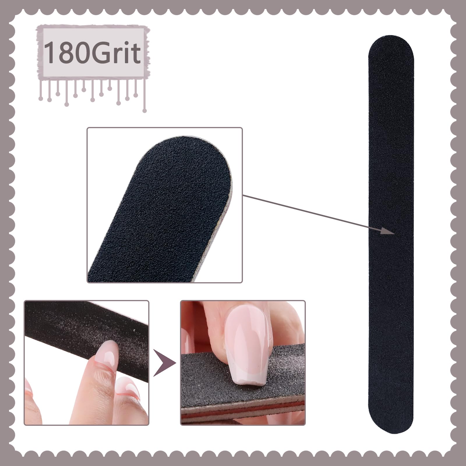 60 Pack Black 100/180 Grit Double Sided Emery Boards - Professional Reusable Nail Files for Manicure & Pedicure at Home or Salon - Perfect for Nail Care, DIY Grooming & Beauty Essentials