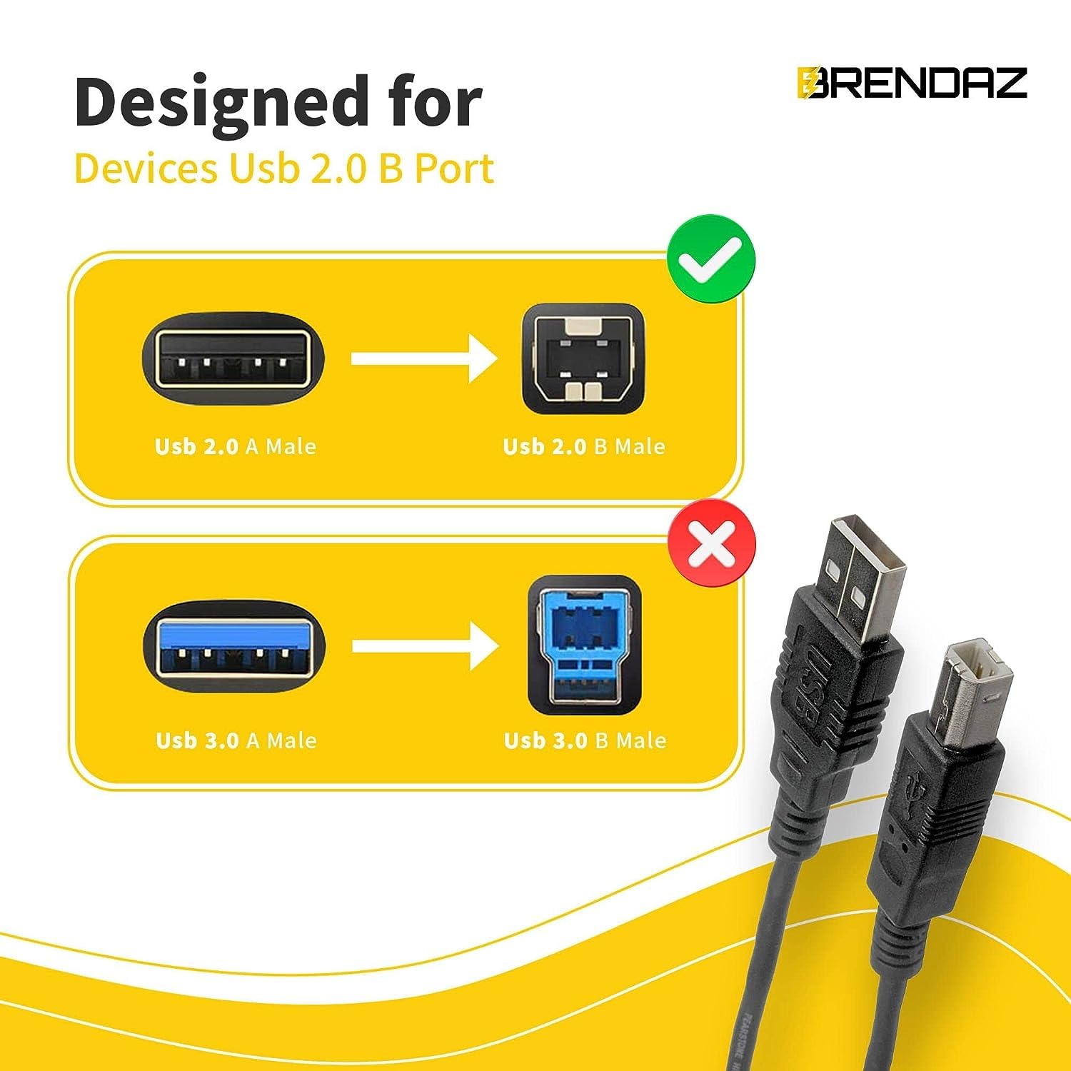 High-Speed USB Printer Cable A Male to B Male - 1ft USB 2.0 Scanner Cord for Canon, HP, Lexmark, Dell Printers - Durable Office & Home Printing Accessory for Documents, Photos & Labels