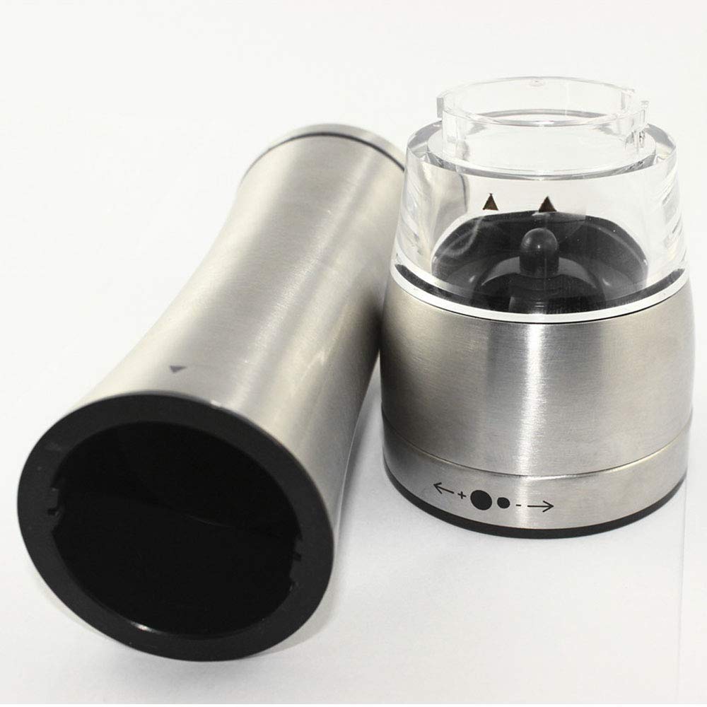 2 in 1 Automatic Salt and Pepper Grinder Set - Stainless Steel Spice Mill with Adjustable Coarseness & Ceramic Rotor - Battery Operated Acrylic Visible Window - Perfect for Kitchen, Dining Table, and Outdoor Cooking