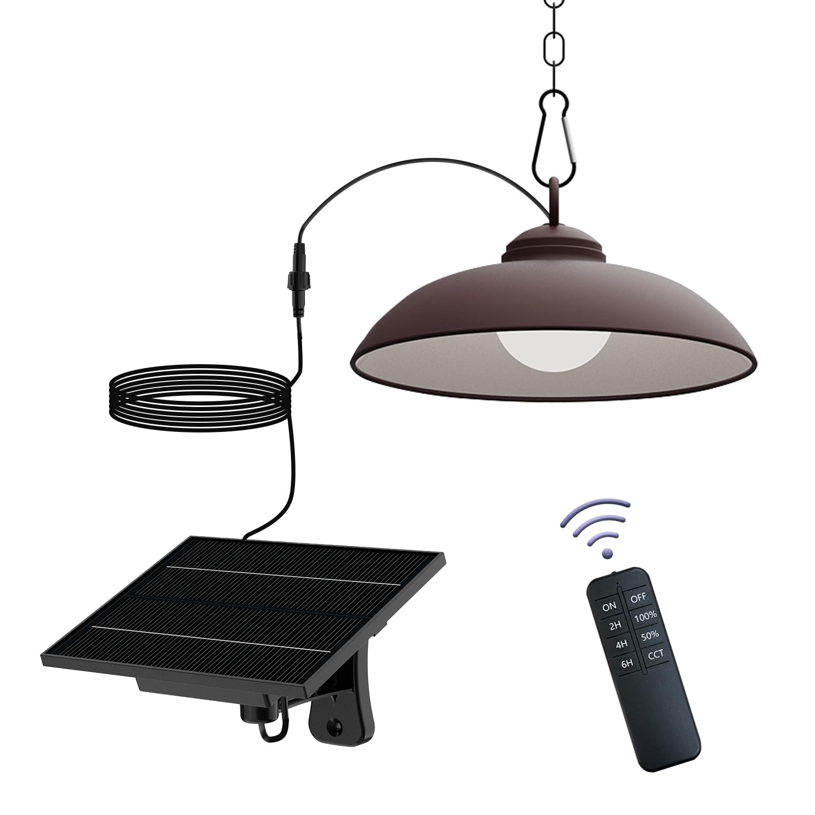 Solar Pendant Lights Outdoor Indoor - 300 Lumen LED Solar Shed Light with Remote Control, 3 CCT Options, 2 Brightness Levels & Timer - Rubbed Bronze Finish (Single Pack) - Perfect for Patio, Garden, Garage & Home Decor