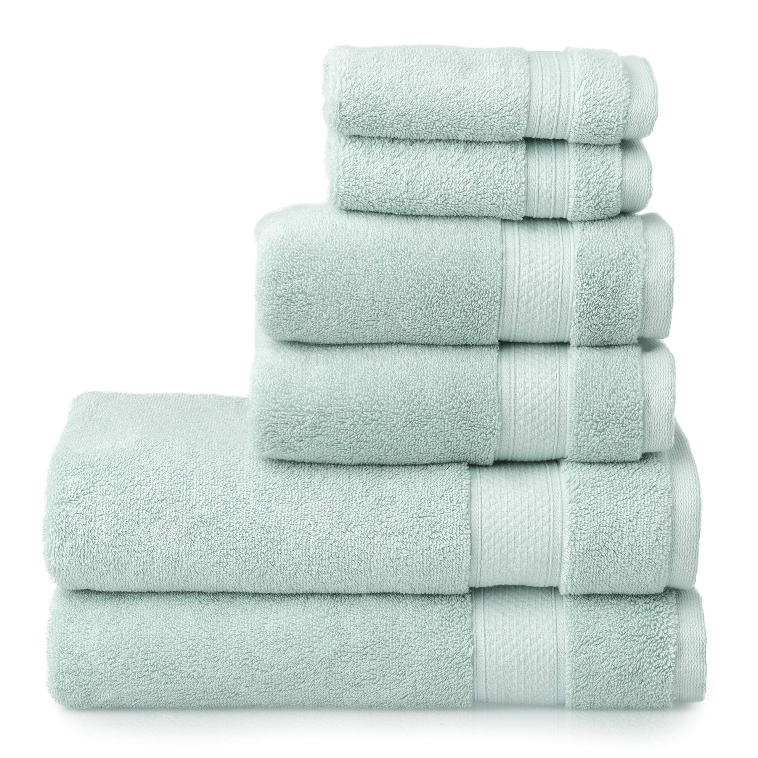 Welhome 6-Piece Luxury Hygro Cotton Towel Set - Aqua Blue | Quick Dry, Fade Resistant & Ultra Absorbent | 600 GSM Bath, Hand & Wash Towels | Soft & Fluffy After Every Wash | Perfect for Spa, Bathroom & Guest Use