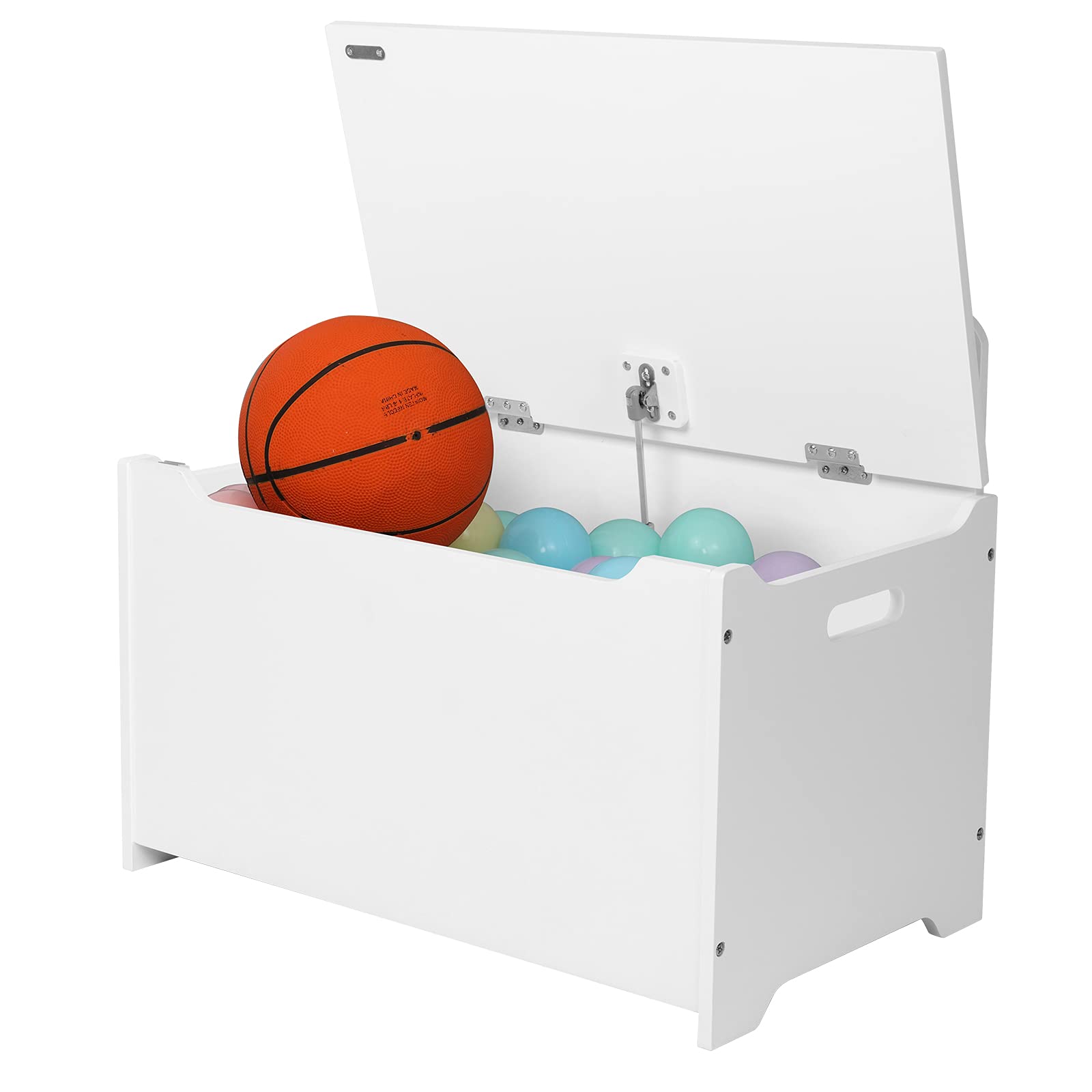Modern White Wooden Toy Storage Box with Lift Top & Safety Hinges - Multi-Functional Toy Chest, Storage Bench & Entryway Organizer for Living Room, Bedroom & Kids Playroom - Perfect for Toy Organization & Extra Seating