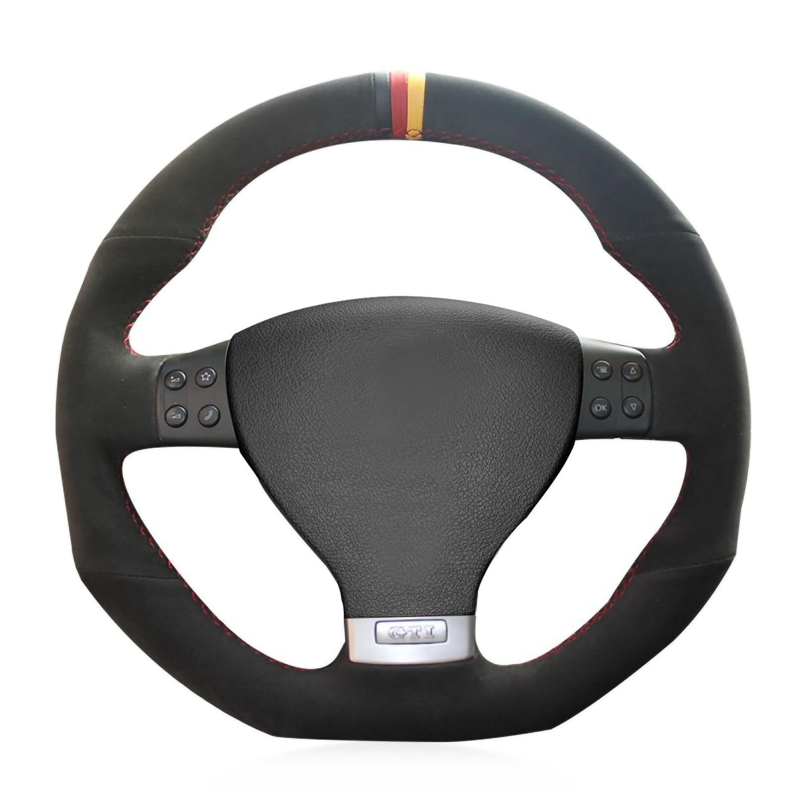 Premium Custom Fit PU Leather & Carbon Fiber Steering Wheel Cover for VW R32 (2008), GTI (2006-2009), Jetta GLI (2006-2009) - Anti-Slip Grip, Enhanced Comfort & Style for Daily Driving & Performance Cars