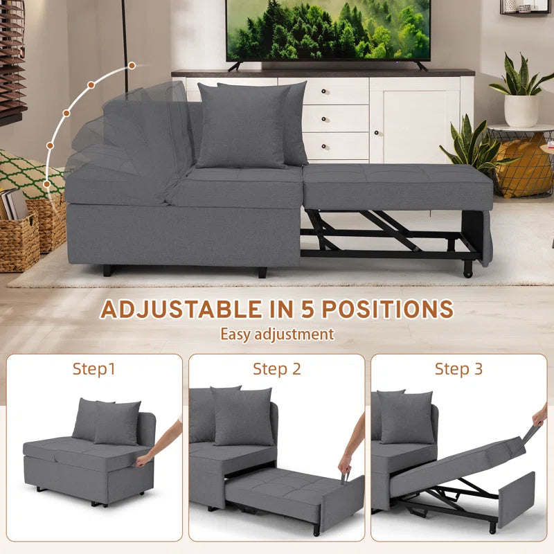EROMMY 3-in-1 Convertible Sleeper Sofa Chair Bed - 5-Position Adjustable Backrest Pull Out Sofa Bed with Premium Faux Linen Fabric - Foldable Guest Bed for Living Room, Bedroom & Small Spaces - Dark Gray