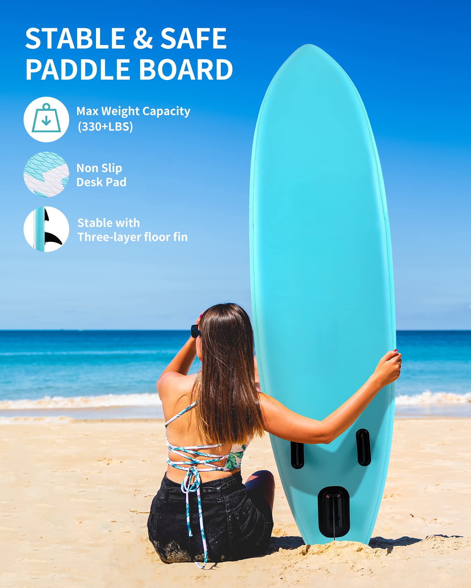 **Premium Inflatable Stand Up Paddle Board (SUP) for Adults & Youth - Includes Non-Slip Deck, Adjustable Paddle, Leash, Pump & Backpack - Perfect for Fishing, Yoga, Surfing & Water Sports**