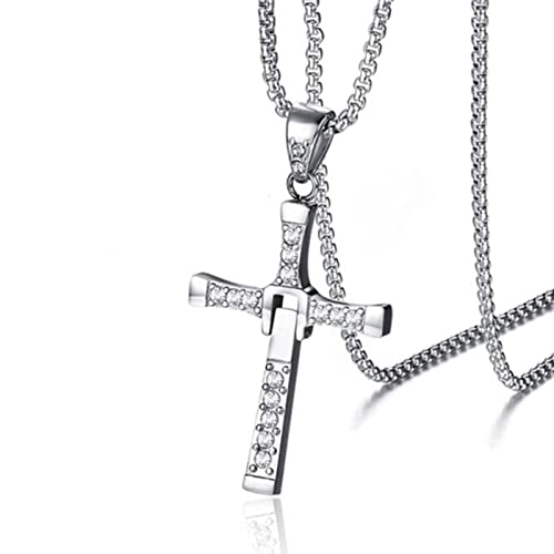 Yarpiany Large Stainless Steel Cross Pendant Necklace - Cubic Zirconia Movie Jewelry Gift for Fans - Perfect for Cosplay, Halloween Costumes & Movie-Themed Parties