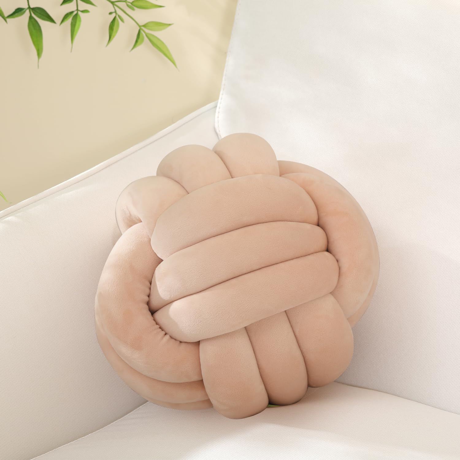 Sioloc Soft Knotted Ball Pillows - 7.8 Inch Round Plush Throw Cushion for Sofa, Bed & Home Decor | Handmade Beige Decorative Pillow for Living Room, Nursery & Cozy Spaces
