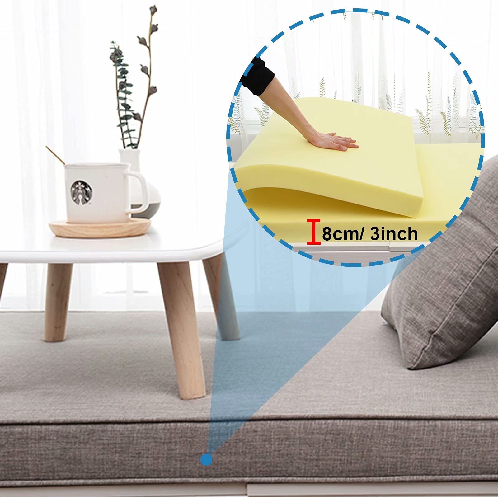 Custom Indoor Bay Window Bench Cushions 3 Inch Thick - Trapezoid Seat Cushions for Living Room, Bedroom, Patio - Sky Blue 3