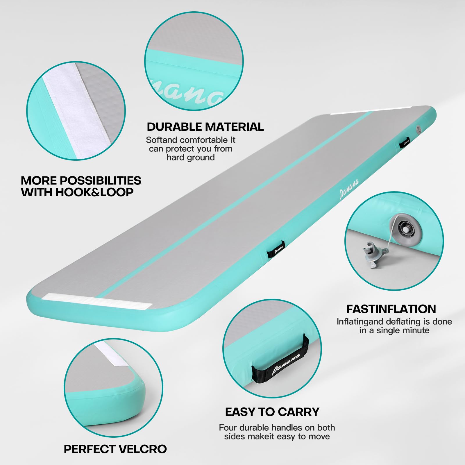 Panana Air Mat - 10ft Inflatable Gymnastics Mat with 4 Inch Thickness | Air Roller Barrel for Back Handspring Training, Yoga, Cheerleading | Waterproof for Beach & Park Use (Light Green)