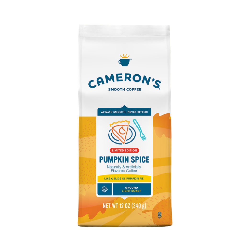 Premium Cameron's Pumpkin Spice Ground Coffee - 12oz (340g) Whole Bean Coffee for Fall & Winter | Perfect for Home Brewing, Office Use & Holiday Gifts | Rich Flavor for Coffee Lovers