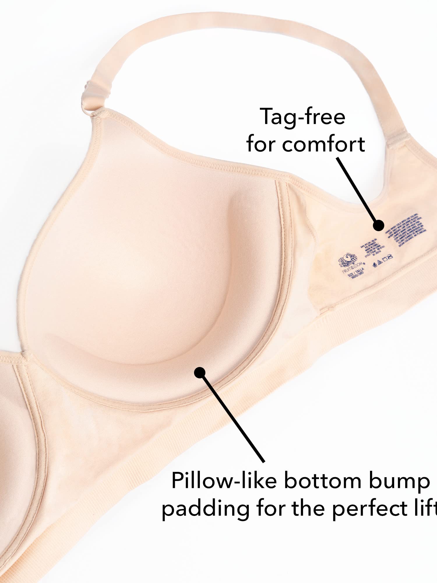 Fruit of the Loom Women's Seamless Wire Free Push-up Bra - Comfortable Support for Everyday Wear, Yoga & Lounge