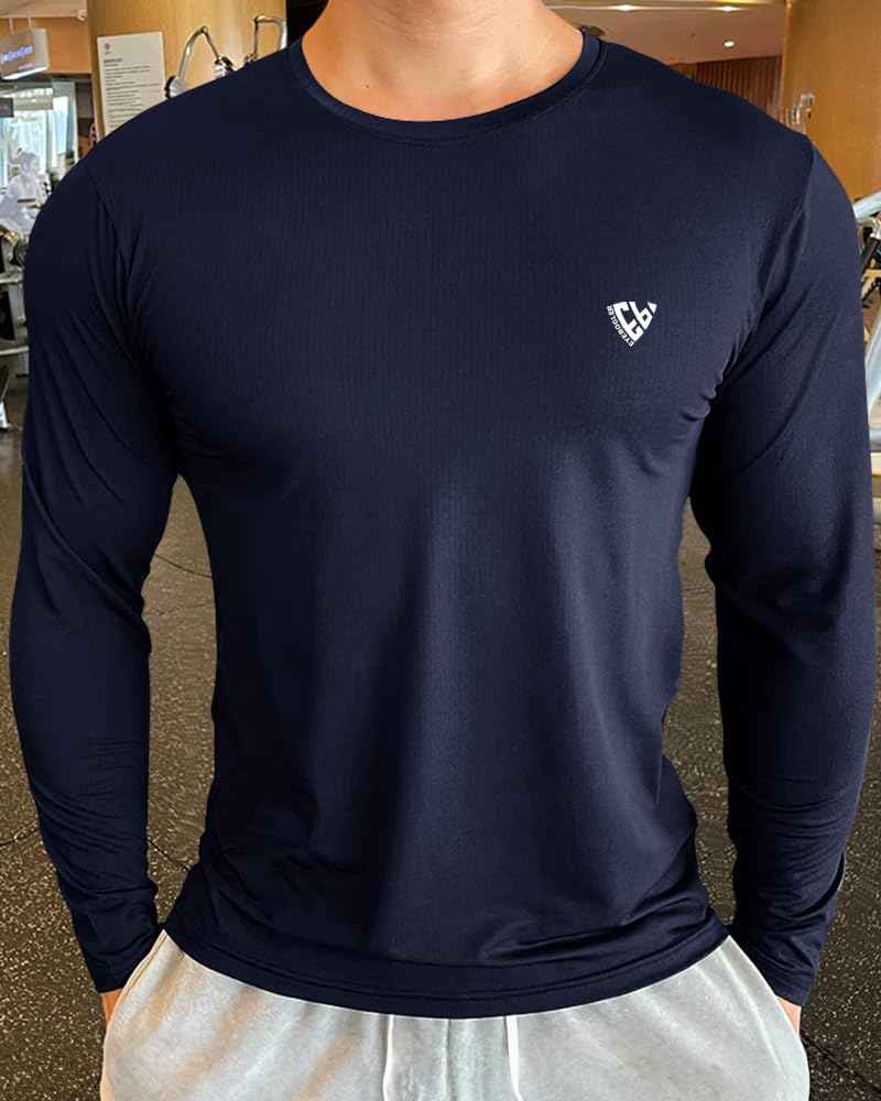 EYEBOGLER Men's Round Neck Full Sleeve Active T-Shirt - Breathable Regular Fit Cotton Tee for Gym, Running & Casual Wear