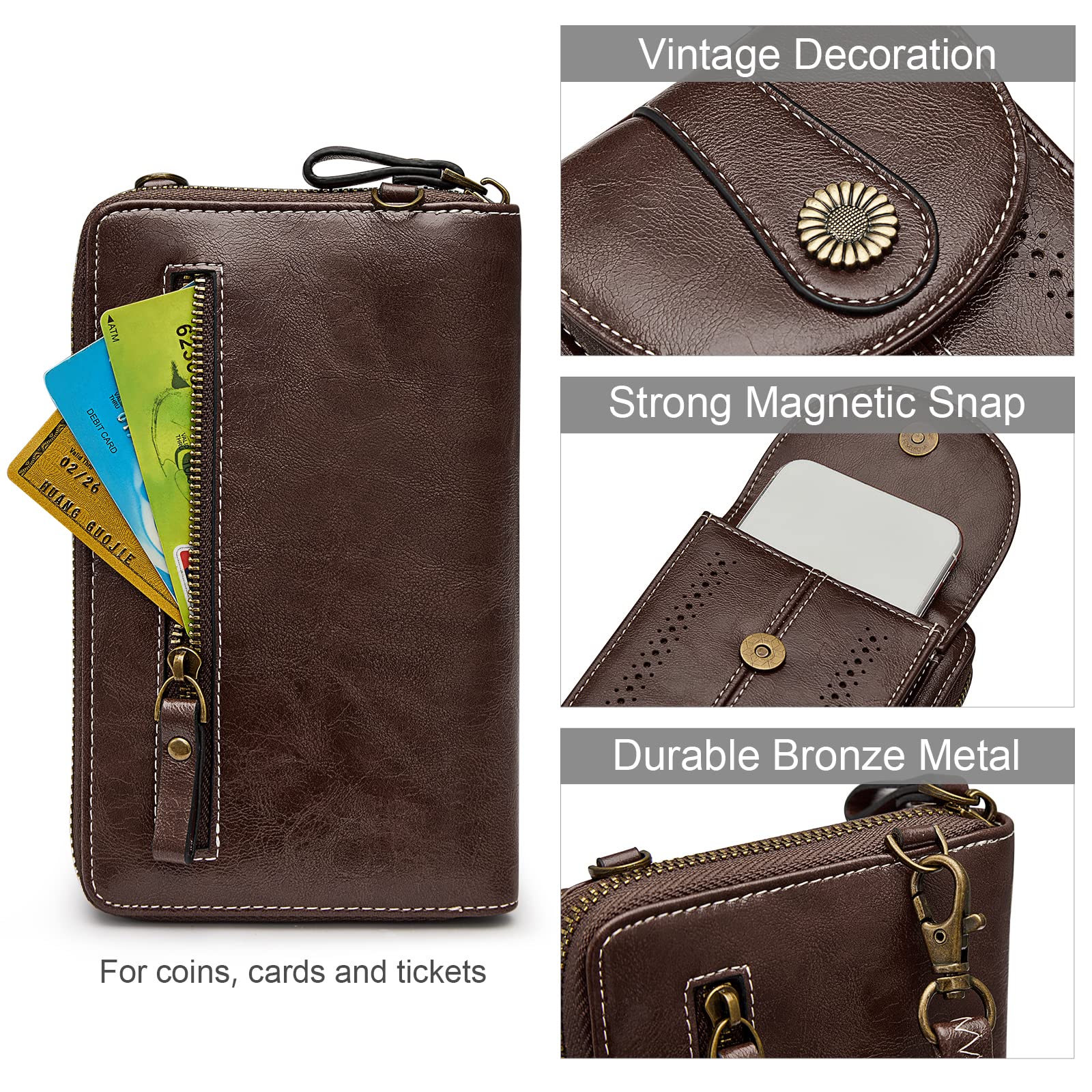 S-ZONE Women's RFID Blocking Crossbody Phone Purse - Small Faux Leather Wallet Bag for Everyday Use, Travel & Shopping