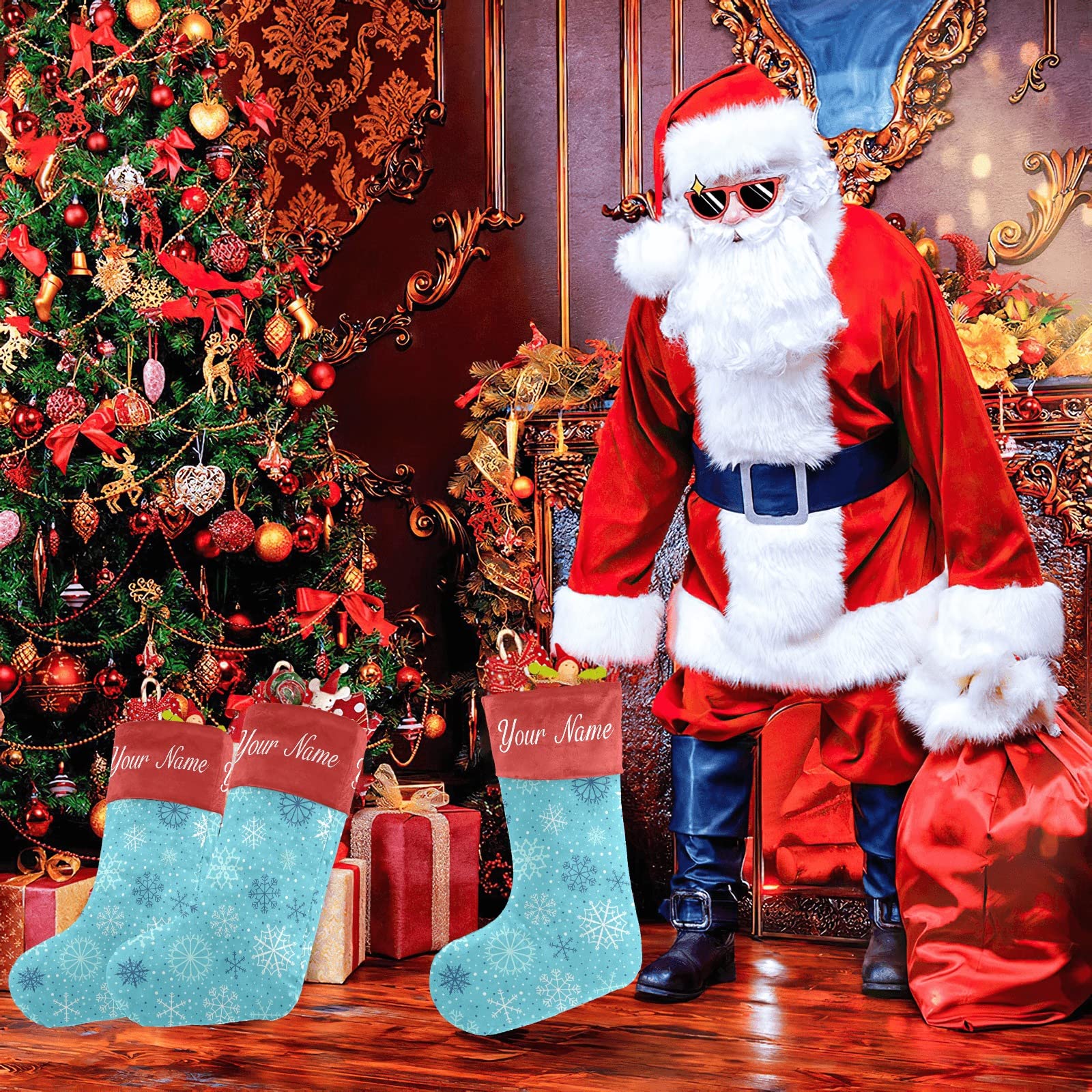Personalized Snowflake Blue Christmas Stockings with Custom Names - 17.52 x 7.87 Inch Holiday Decor for Family, Party & Gift Exchange - Perfect for Fireplace Mantel, Tree Decorations and Festive Home Decor