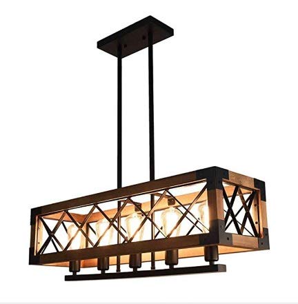 Vintage Industrial Wood Chandelier - American Retro Rectangular Ceiling Pendant Light for Loft, Restaurant & Living Room Lighting - Creative Wooden Lamp for Rustic & Modern Decor