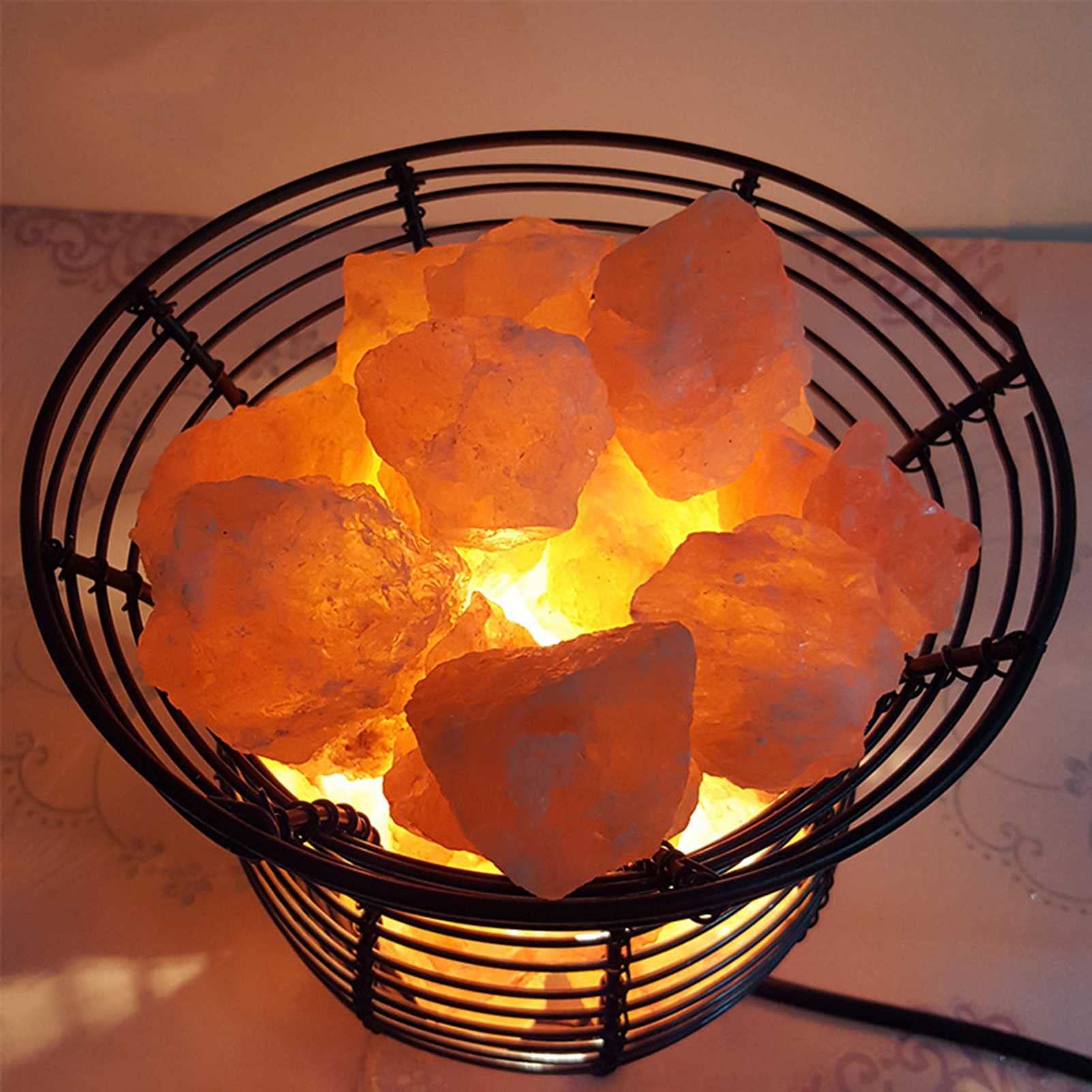Natural Himalayan Salt Lamp with Dimmer - Oval Black Metal Basket Air Purifier, Night Light & Desk Lamp for Home, Office, Yoga Studio & Bedroom Relaxation