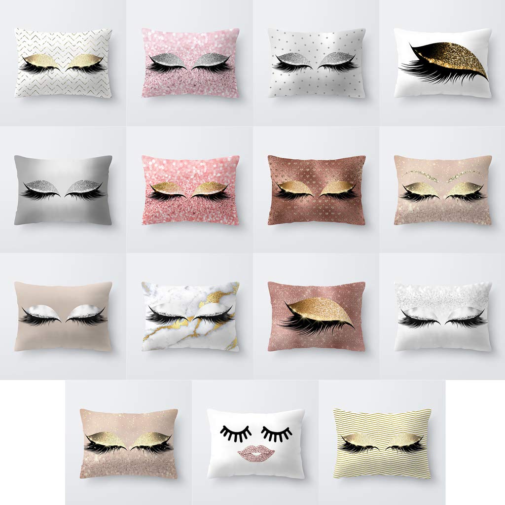 Golden Glitter Eyelashes Print Throw Pillow Covers - Soft Rectangle Decorative Cushion Cases for Sofa, Bed, Living Room & Home Decor - Perfect for Accent Pillows, Gifts, and Cozy Interior Design