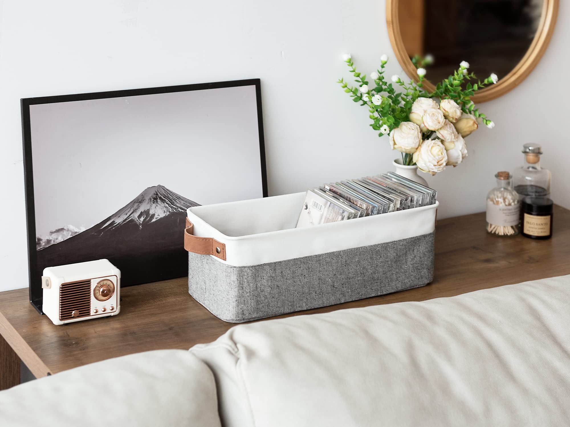 Narrow Storage Bins with Handles - Small Fabric Baskets for Shelves | Home Organization