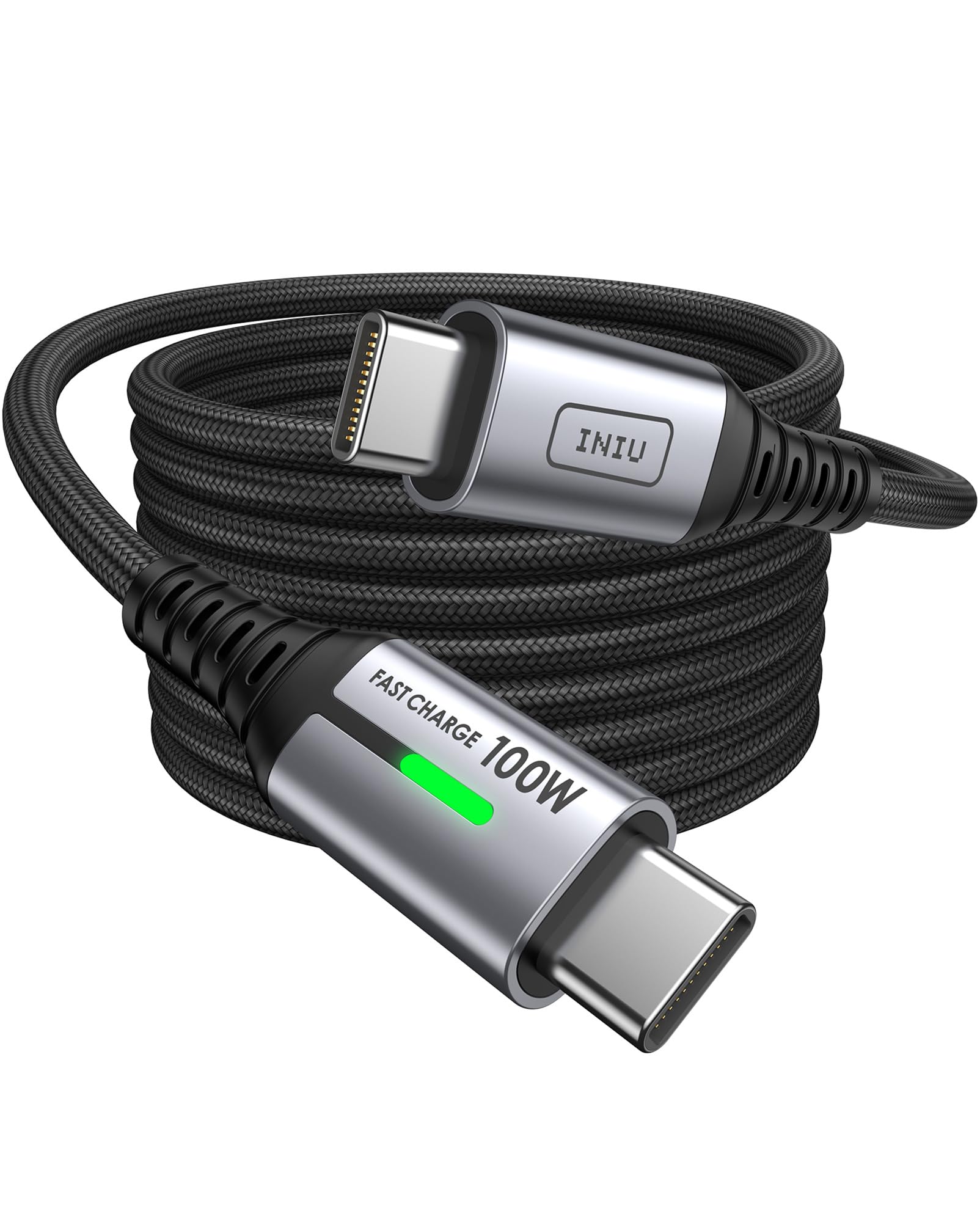 INIU 100W USB C to USB C Fast Charging Cable [6.6ft] PD3.0 Braided Nylon Type-C Charger Cord for iPhone 16/15 Pro, Samsung Galaxy S23/S22/S21, Pixel 7, iPad Pro & MacBook Air - Perfect for Travel, Office & Home Charging