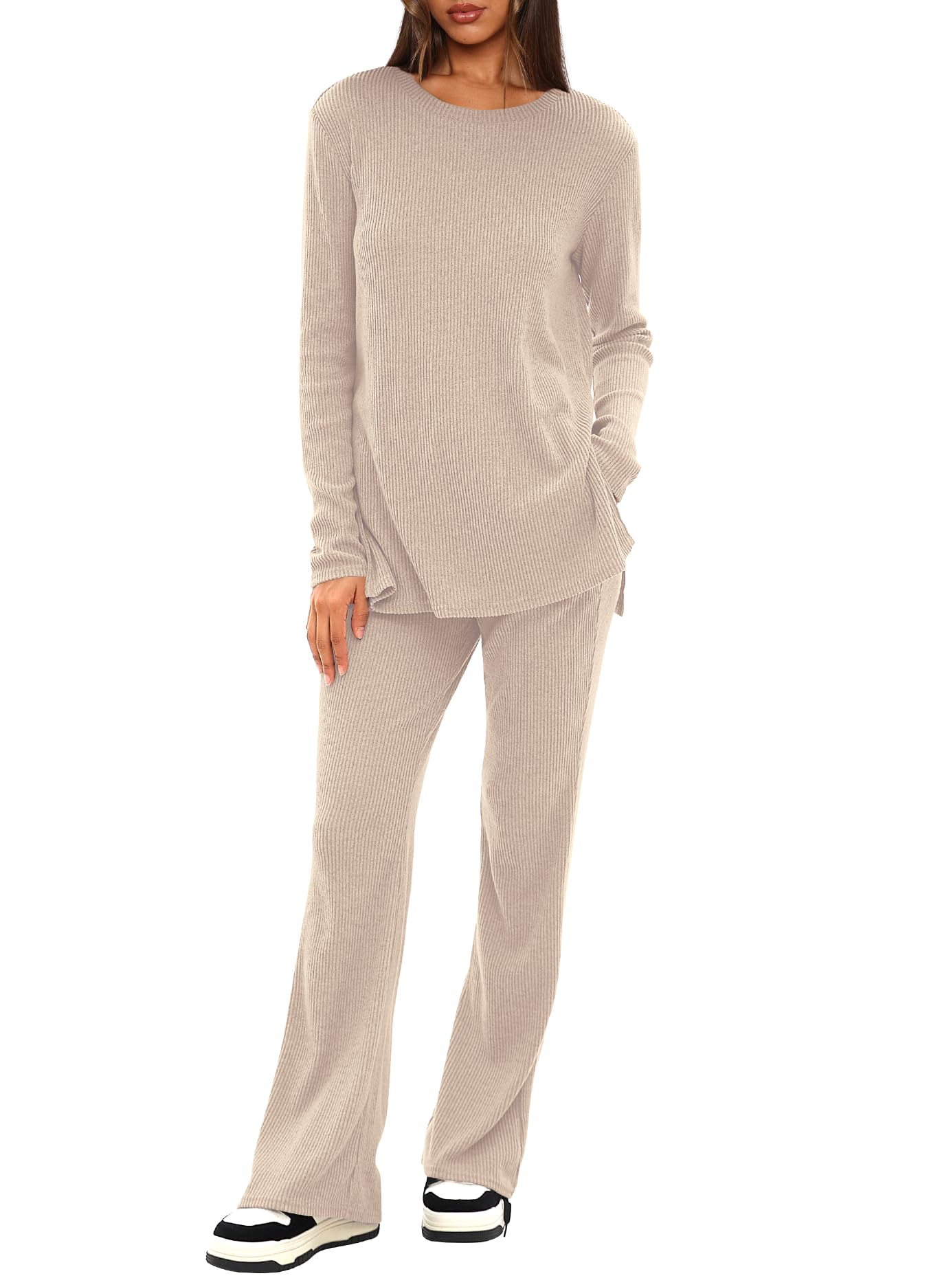 Darong Women's 2-Piece Pajama Set - Soft Ribbed Knit Lounge Wear with Long Sleeve Top & Pants | Cozy Fall Matching Outfit for Sleep, Relaxation & Home Comfort (2024 Collection)