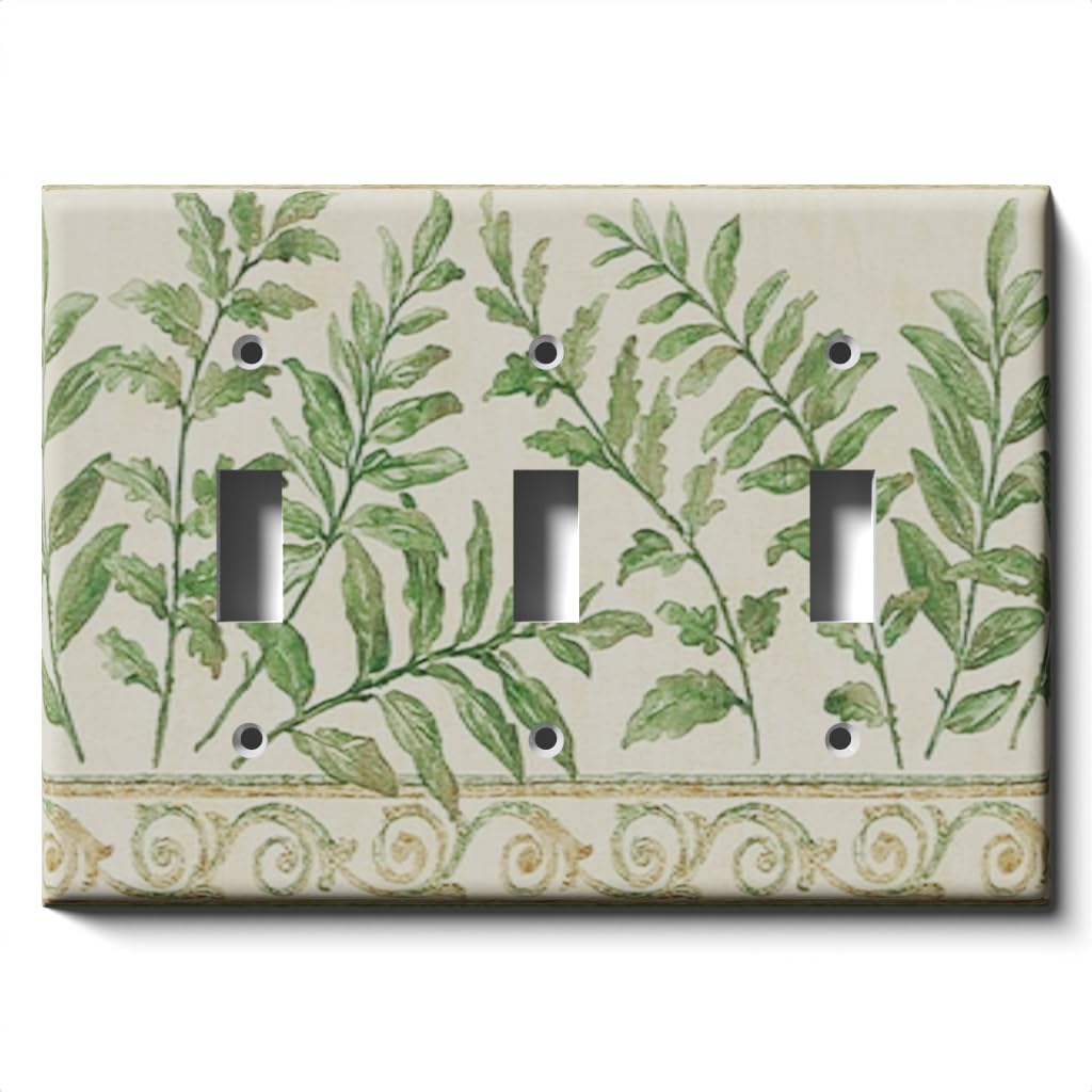 Decorative Plant Leaves Light Switch Cover - Triple Toggle Wall Plate for Bedroom, Living Room & Nursery | Nature-Inspired Home Decor
