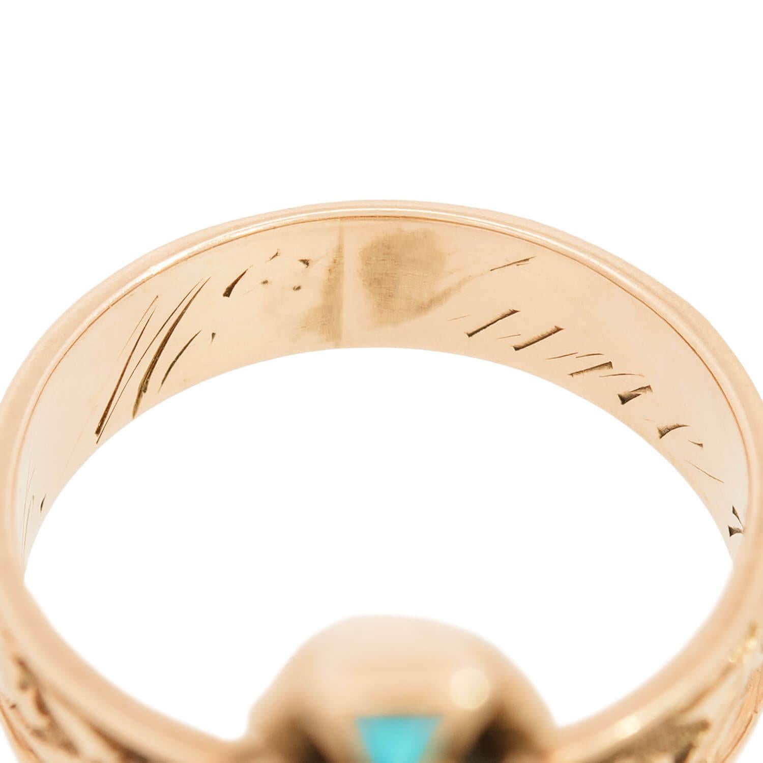14K Victorian Style Turquoise and Pearl Navette Ring - Elegant Antique Jewelry for Women, Perfect for Weddings, Parties & Special Occasions