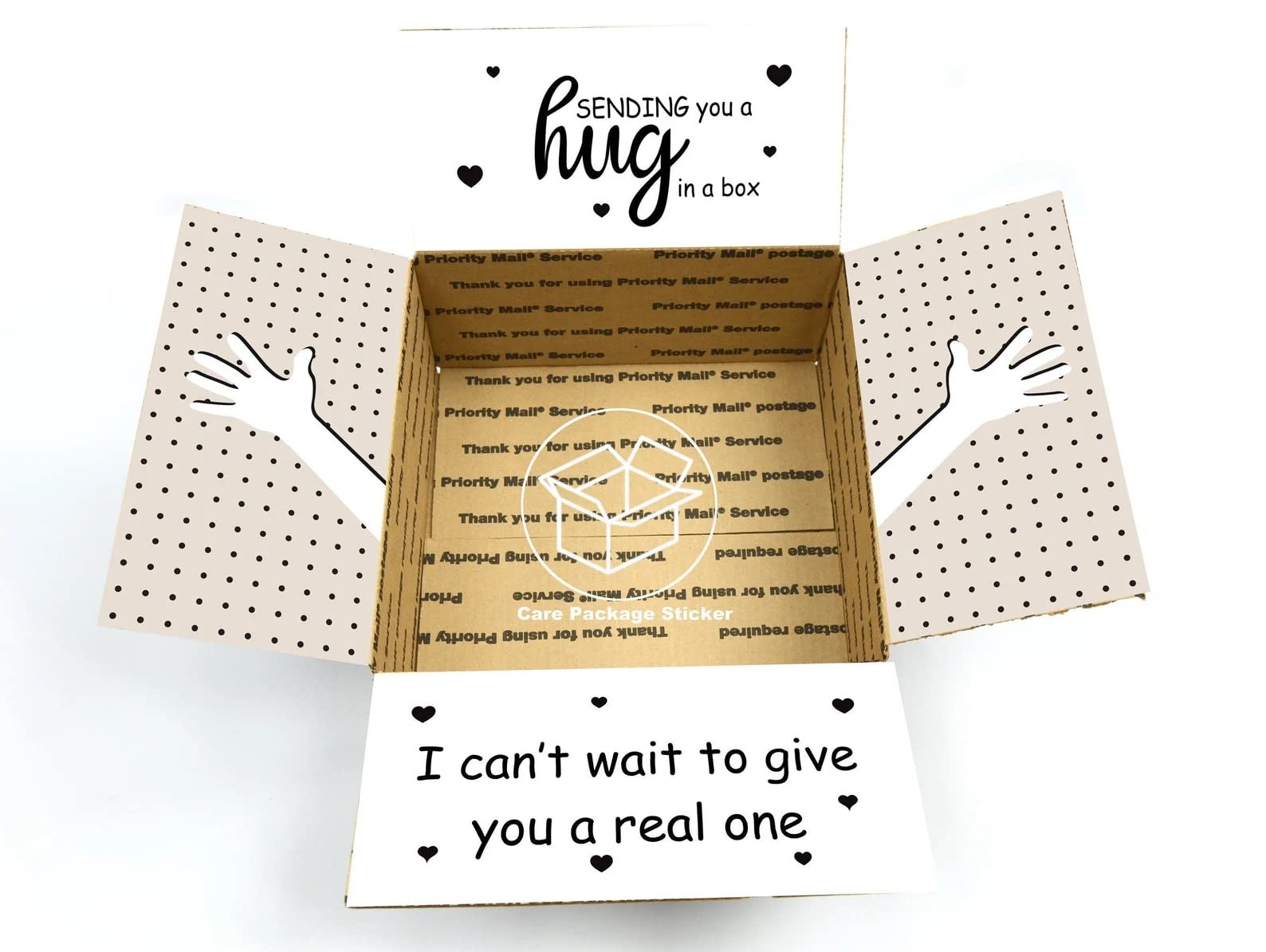 Long Distance Care Package Box - Hug in a Box Gift Set with Stickers for Couples & Family | Thoughtful Gifts for LDR Relationships, Military Deployments & College Students