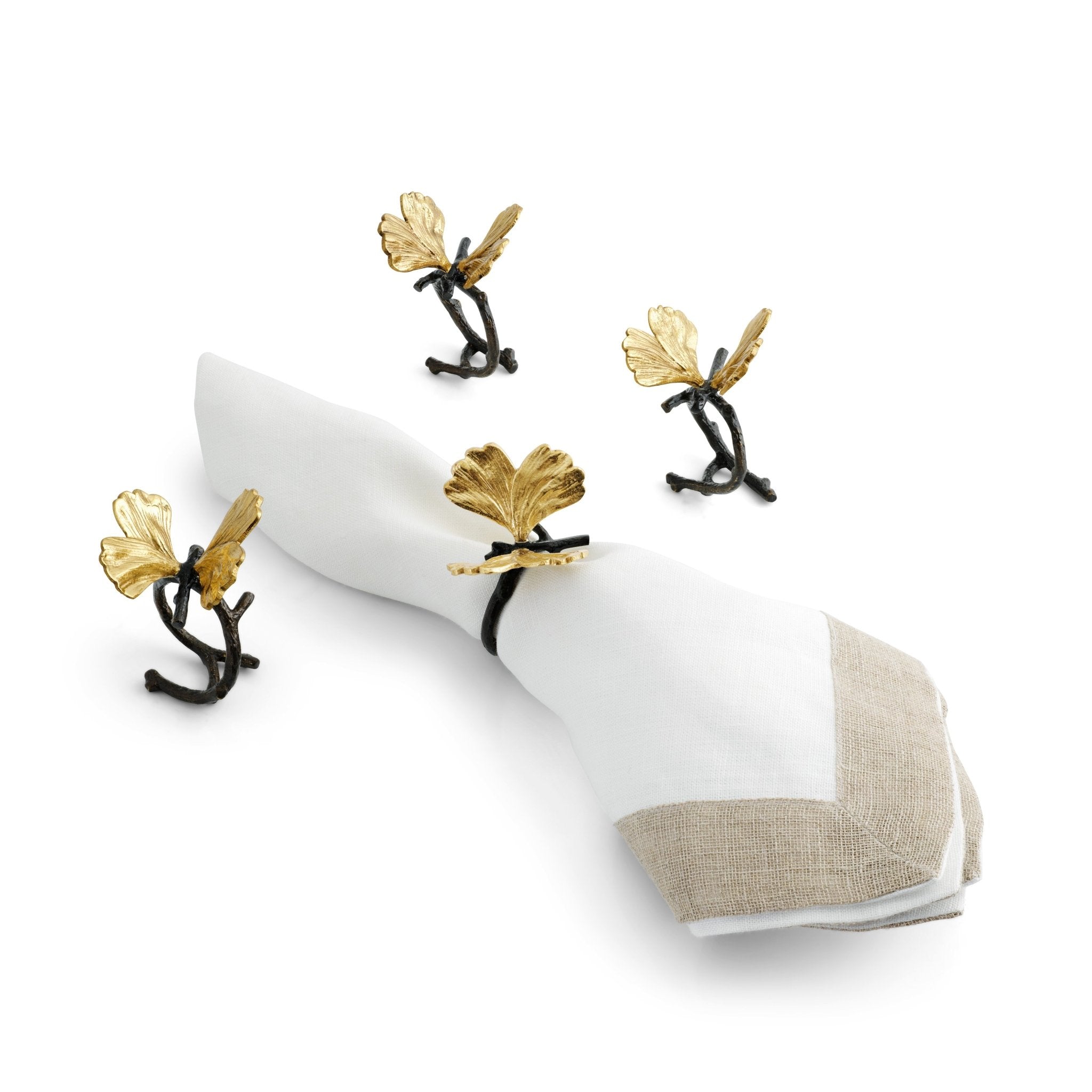 Elegant Butterfly Ginkgo Napkin Ring Set - 12 Pack for Wedding, Dinner Party & Holiday Table Decor