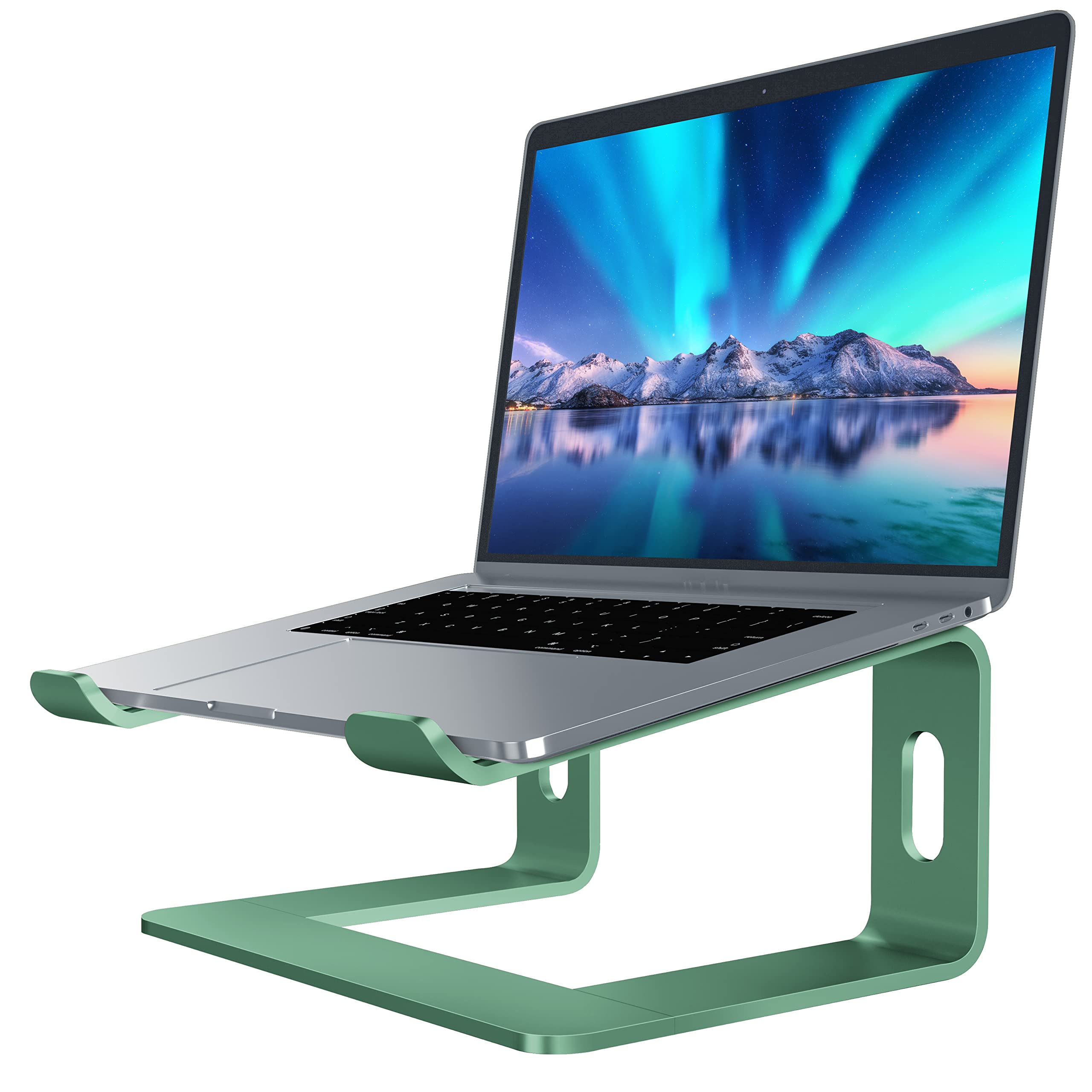 SOUNDANCE Aluminum Laptop Stand for 10-15.6 Inch Notebooks - Ergonomic Computer Riser with Adjustable Height, Portable Desk Organizer for MacBook, Dell, HP (Green) - Perfect for Home Office, Gaming & Workspace Setup