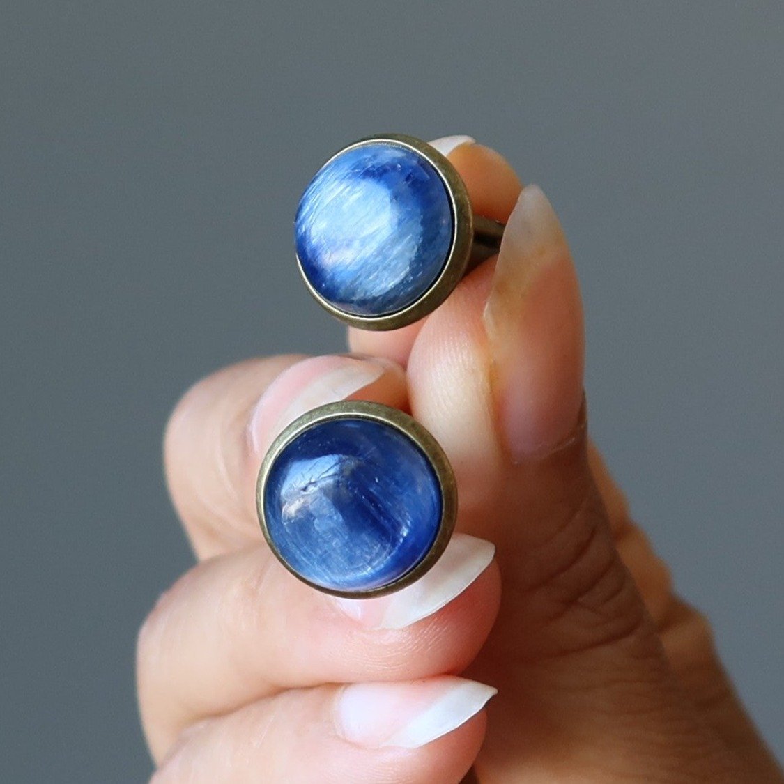 Antiqued Bronze Kyanite Cufflinks - Blue Ocean Gemstone Men's Dress Accessories for Weddings & Formal Events