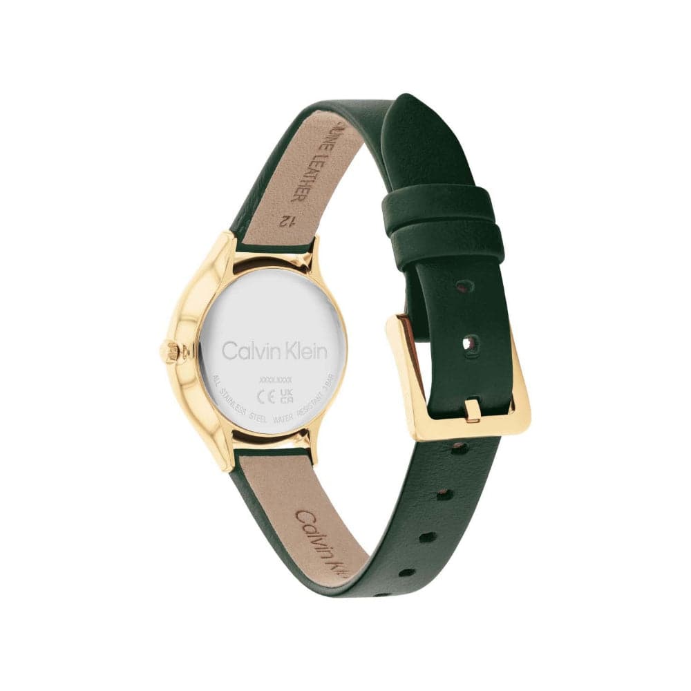 Calvin Klein Women's Gold Dial Green Leather Strap Watch 25200147 - Elegant Fashion Accessory for Office, Party & Everyday Wear