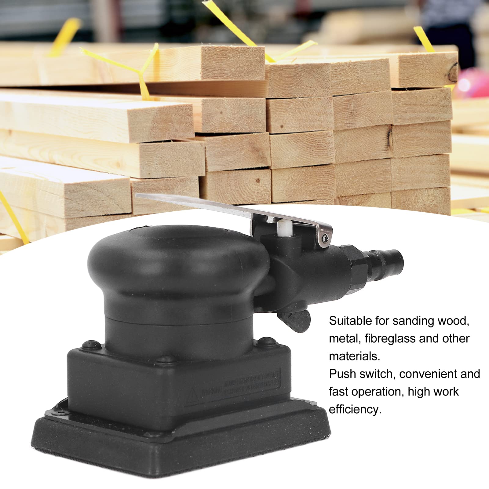 Industrial Pneumatic Air Sander - Square Random Orbital Palm Sander for Wood, Metal & Glass Polishing | Heavy-Duty Air Sanding Machine with Sandpaper | Perfect for Automotive, Woodworking & Metal Fabrication Projects