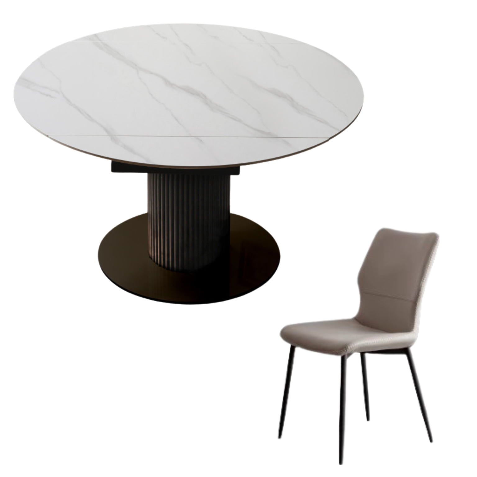 Solid Oak Wood Round Extendable Dining Table with Rotating Lazy Susan - Light Luxury Rock Board Design for Modern Kitchen & Dining Room