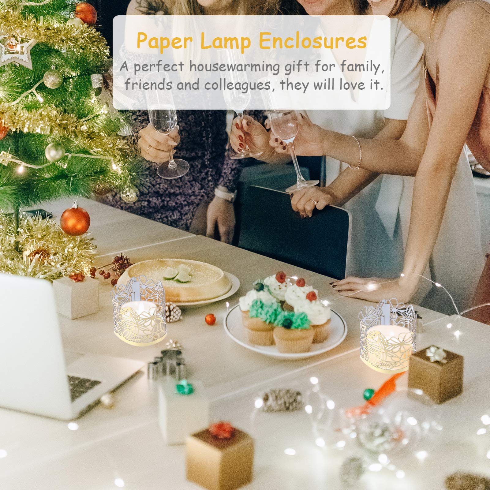 50Pcs Golden LED Tealight Candle Shades - Hollow Cylindrical Paper Votive Wrappers for Wedding Centerpieces, Party & Home Decor - Elegant Candle Holders for Romantic Ambiance