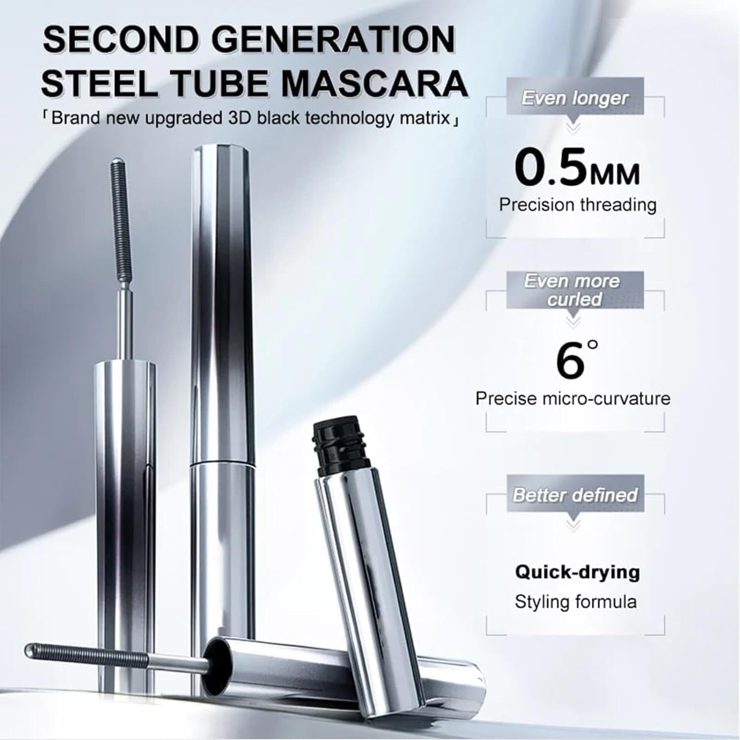 Sophia Belle Iron Wand Mascara 2025 - Black Washable Metal Mascara Wand for 3D Curling Eyelashes, Waterproof & Smudge-Proof - Perfect for Daily Makeup, Special Occasions & Professional Use
