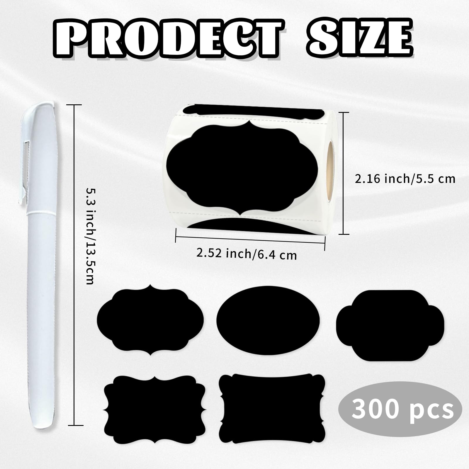Starboling 300 Pcs Chalkboard Labels 2.4x1.6 Inch - Reusable Waterproof Blackboard Stickers with White Chalk Marker - Perfect for Jars, Bottles, Storage Bins & Kitchen Organization - Great for Pantry, Office & Classroom Labeling