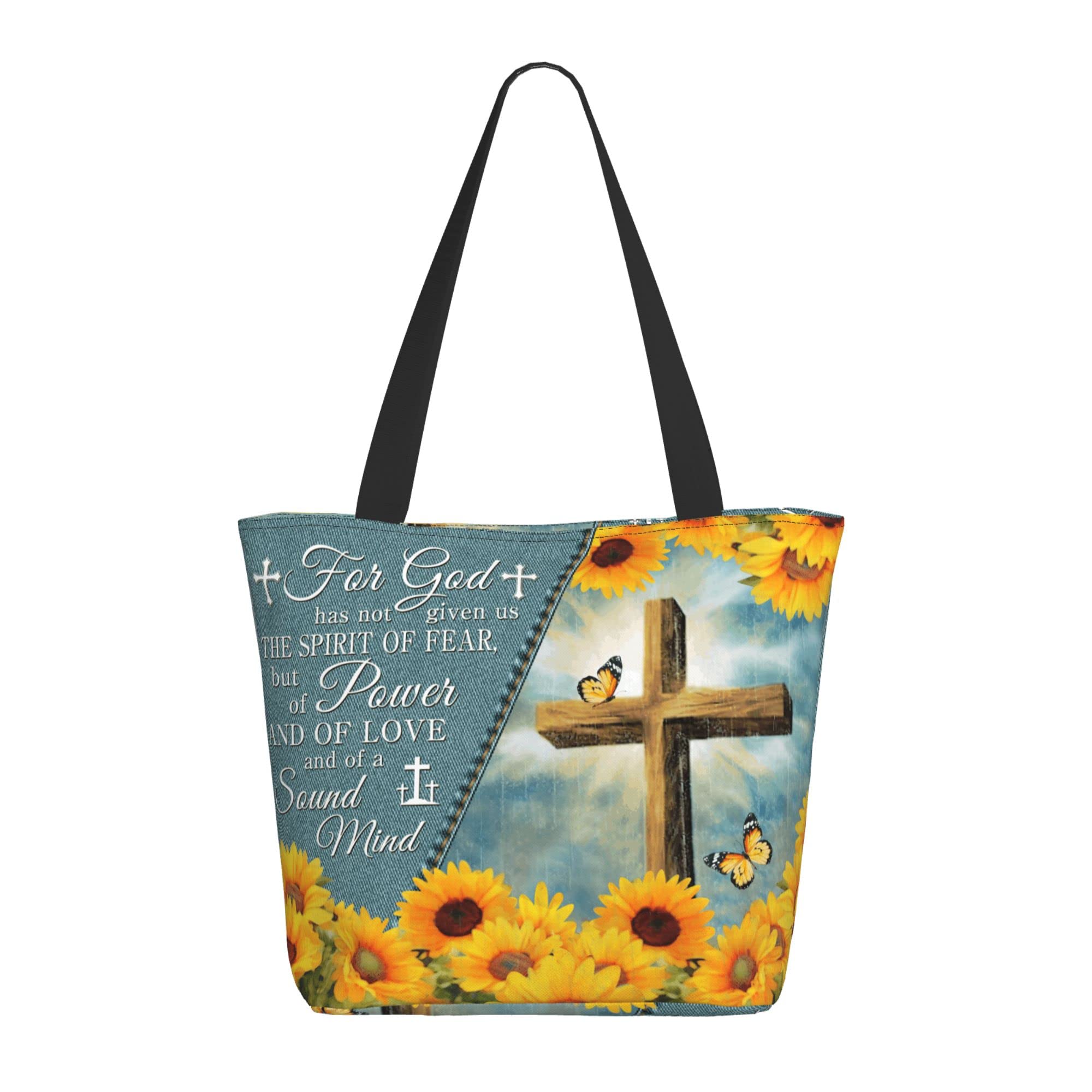 Christian Tote Bag with Bible Verse - Reusable Zippered Shopping Bag for Women - Church & Daily Use