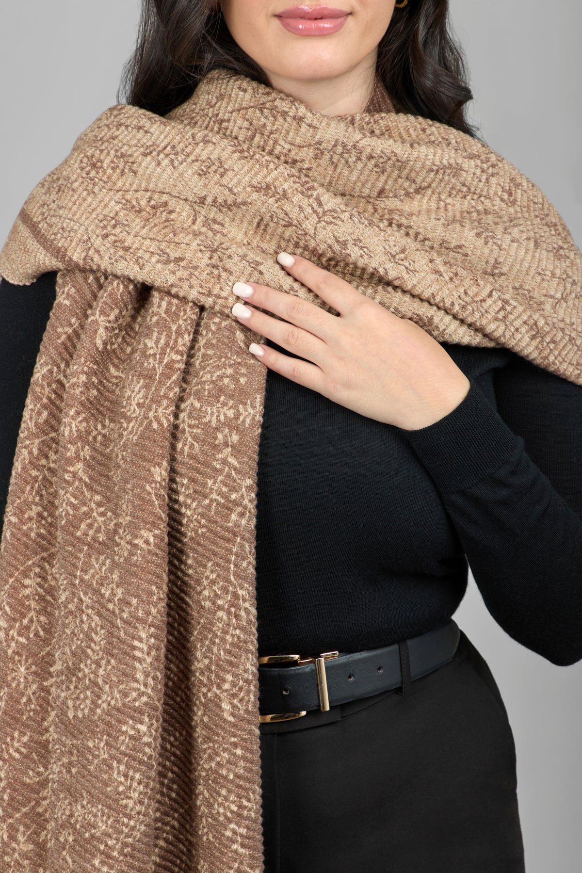 Floral Crinkle Reversible Winter Scarf - Soft & Warm Fashion Accessory for Women - Perfect for Cold Weather, Office Wear & Holiday Outfits