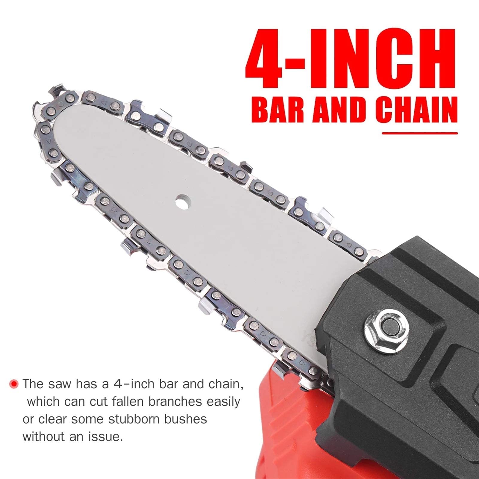 21V Cordless Electric Pruning Chainsaw with 2.0Ah Battery & Charger - 4 Inch Lightweight Tree Trimmer for Garden Pruning, Landscaping & DIY Wood Cutting