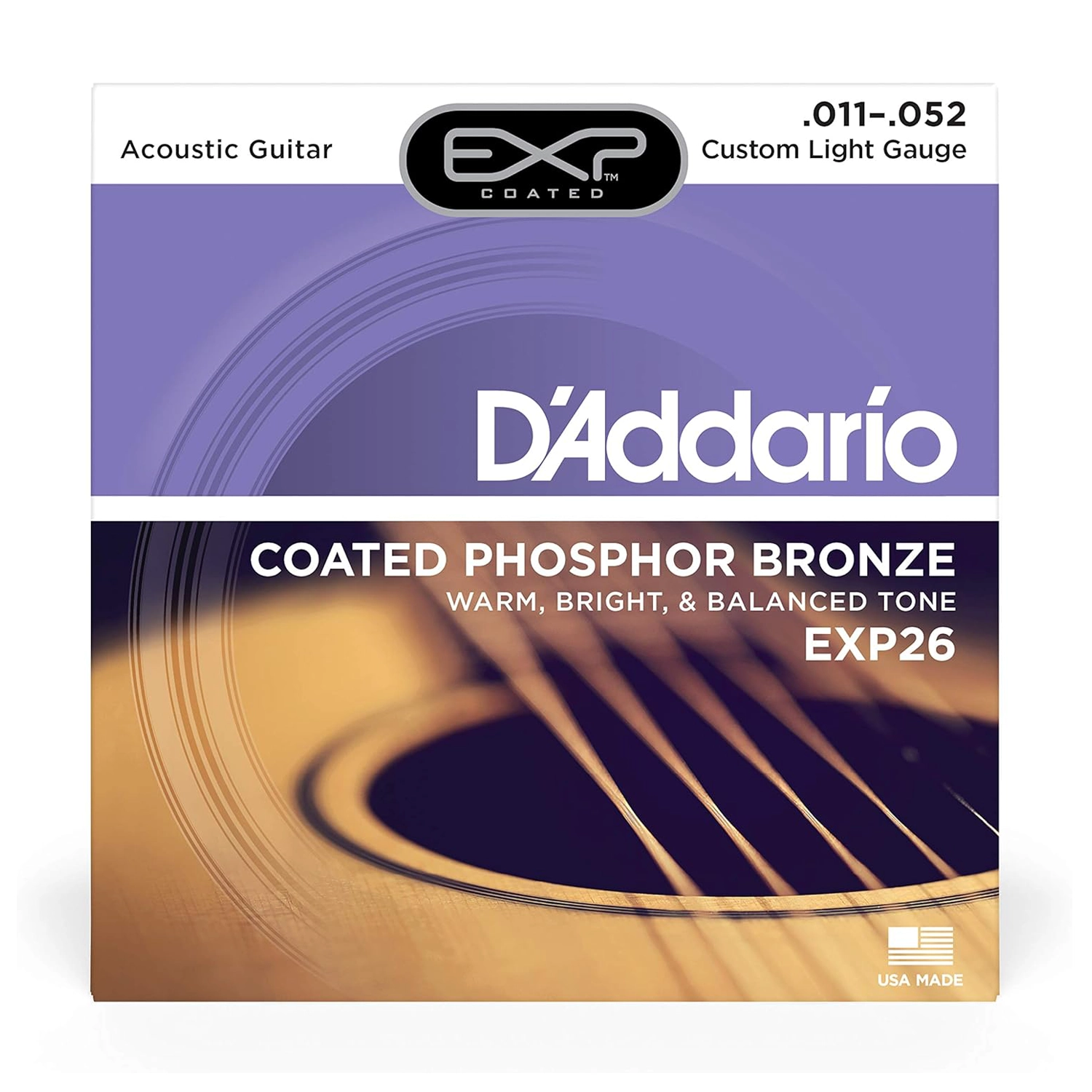 D'Addario Custom Light Gauge (.011-.052) Coated Phosphor Bronze Acoustic Guitar Strings - Perfect for Folk, Country & Fingerstyle Playing