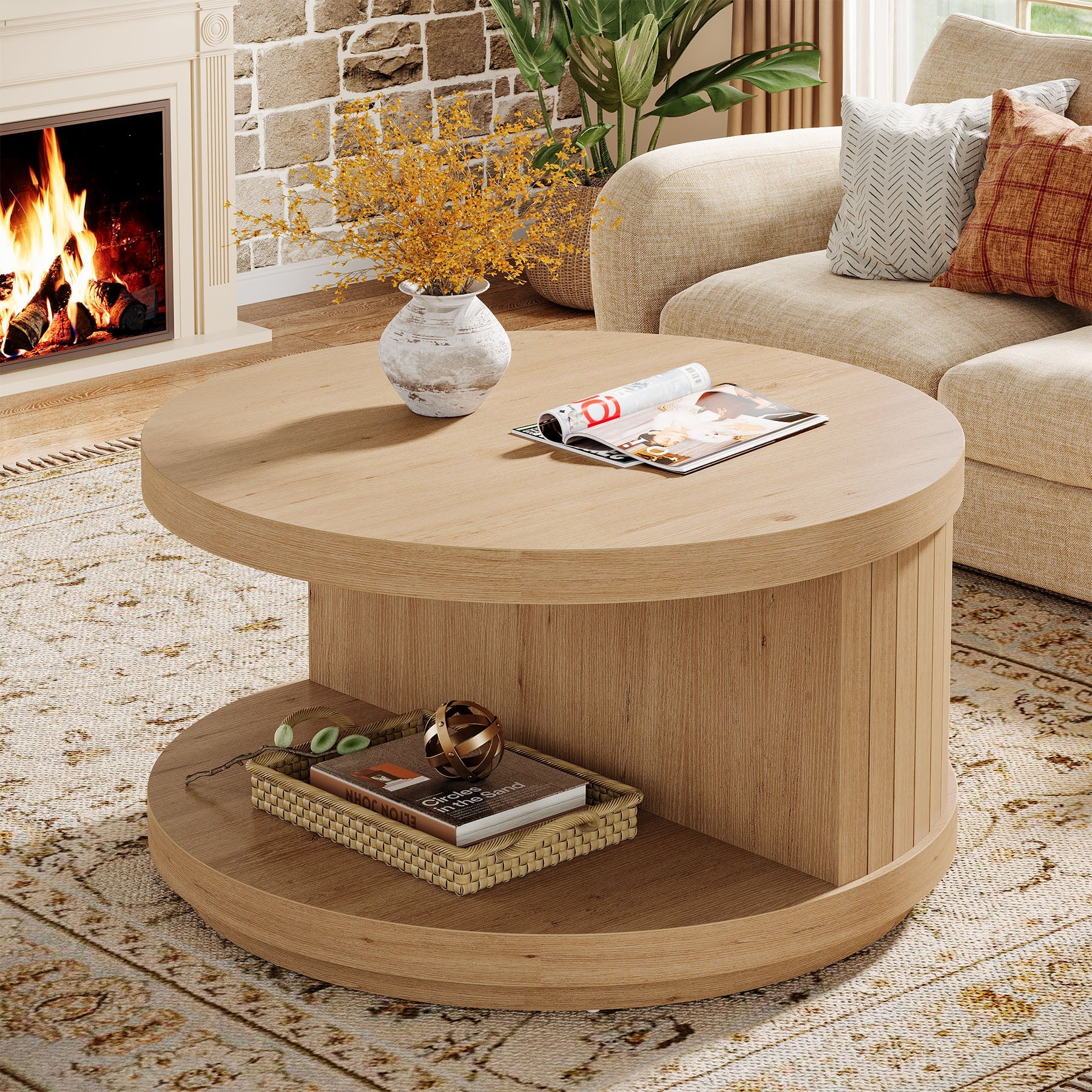31.5 Inch Round Coffee Table with 2 Tiers - Modern Living Room Center Table for Small Spaces | Perfect for Apartments, Lounge Areas & Home Decor