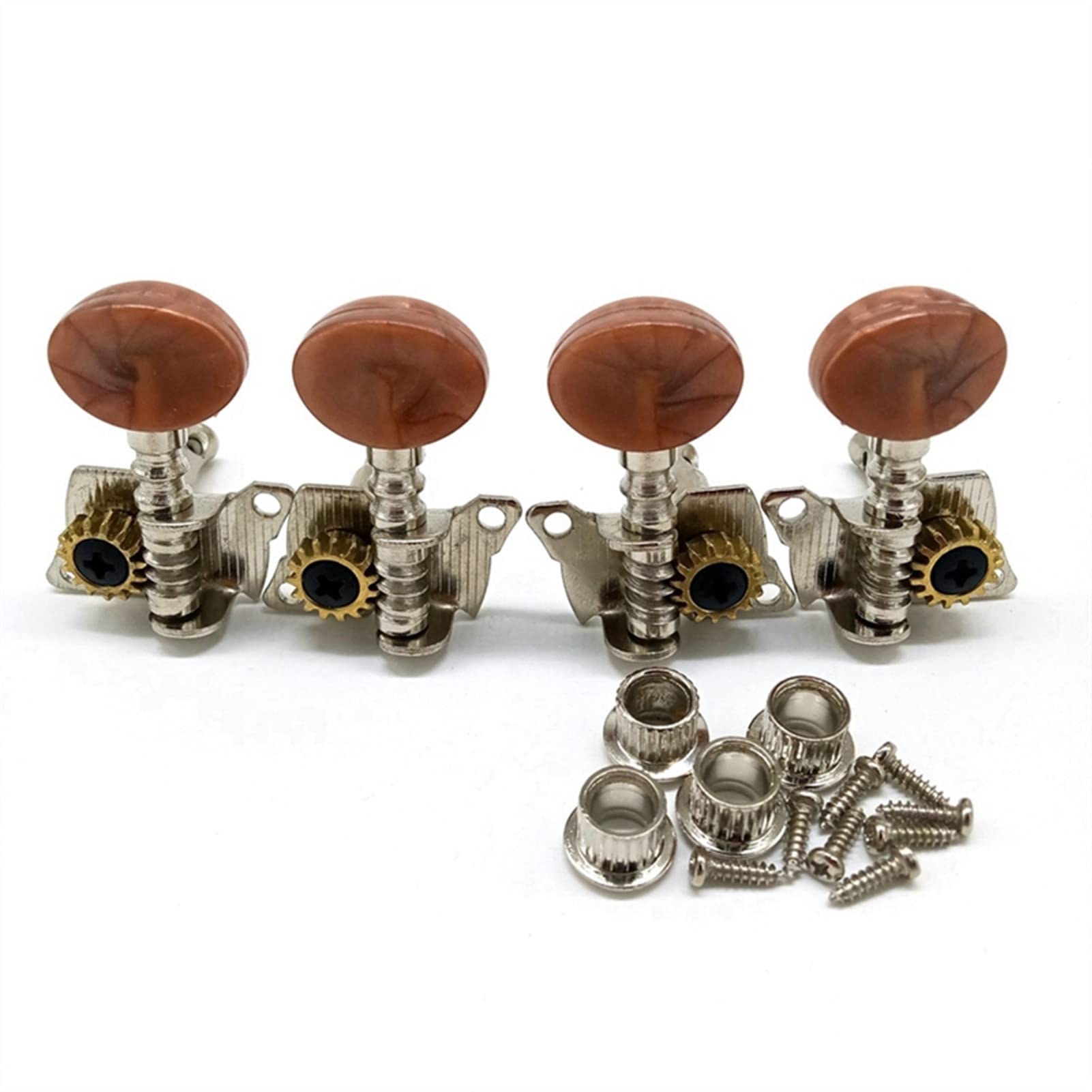 2 Sets Guitar String Tuning Pegs - 2R2L Metal Ukulele Locking Tuners with Machine Heads (Brown & Black) - Perfect for Acoustic/Electric Guitar & Ukulele Tuning Stability