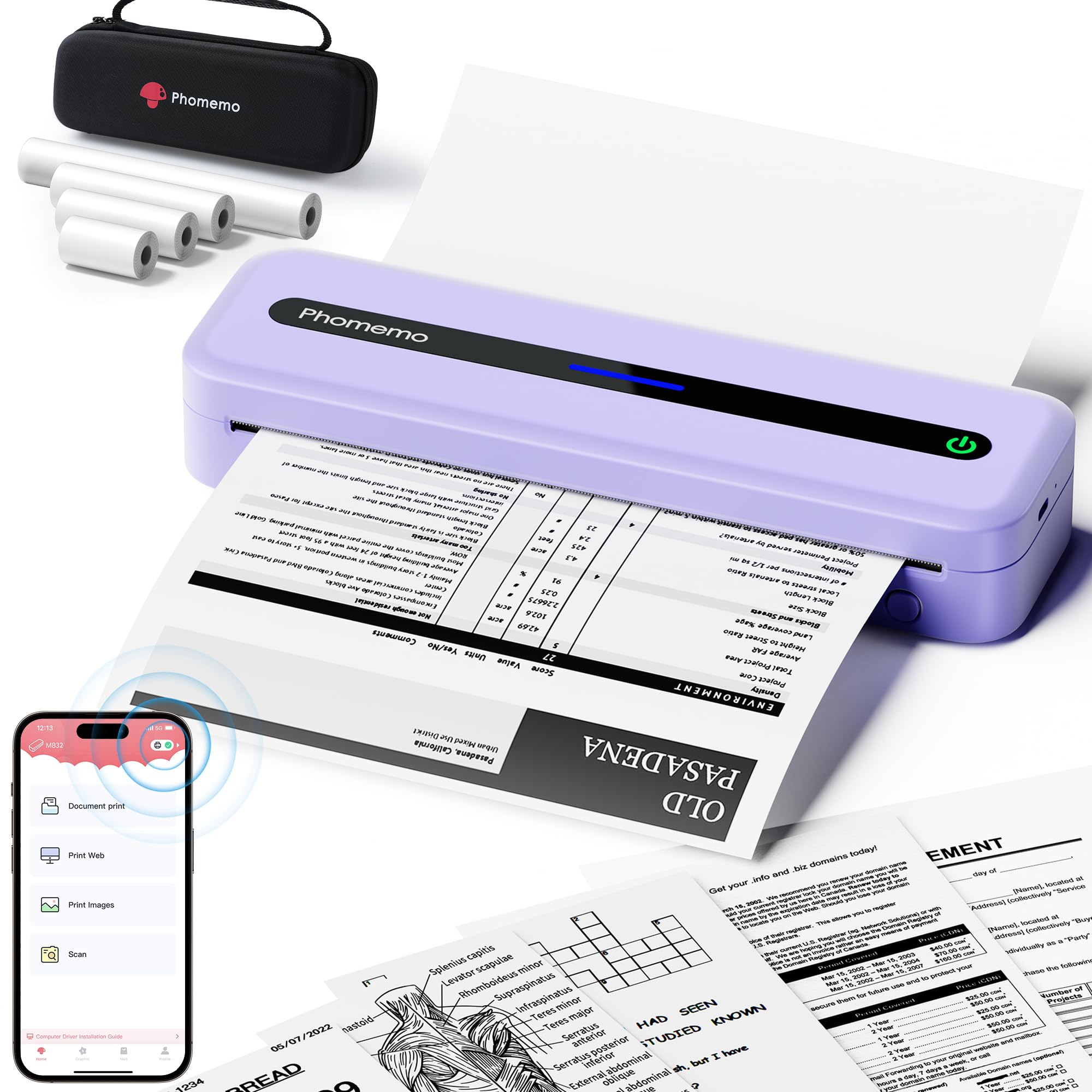 Phomemo M832 Bluetooth Thermal Portable Printer - Wireless Inkless Printer for Travel, Home, Office & School - Compatible with Smartphone & Laptop - Includes Carrying Case - Perfect for Printing Photos, Labels & Documents On-The-Go