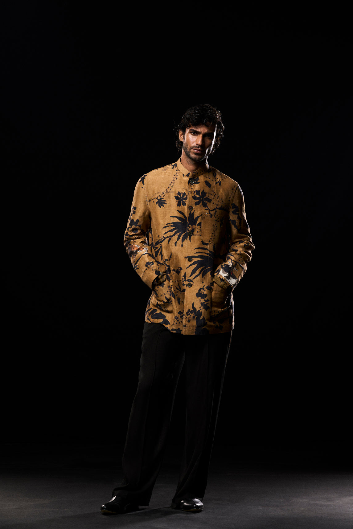 Elegant Bandhgala Jacket in Satin Linen - Beige Rainforest Color | Perfect for Weddings, Parties & Formal Events